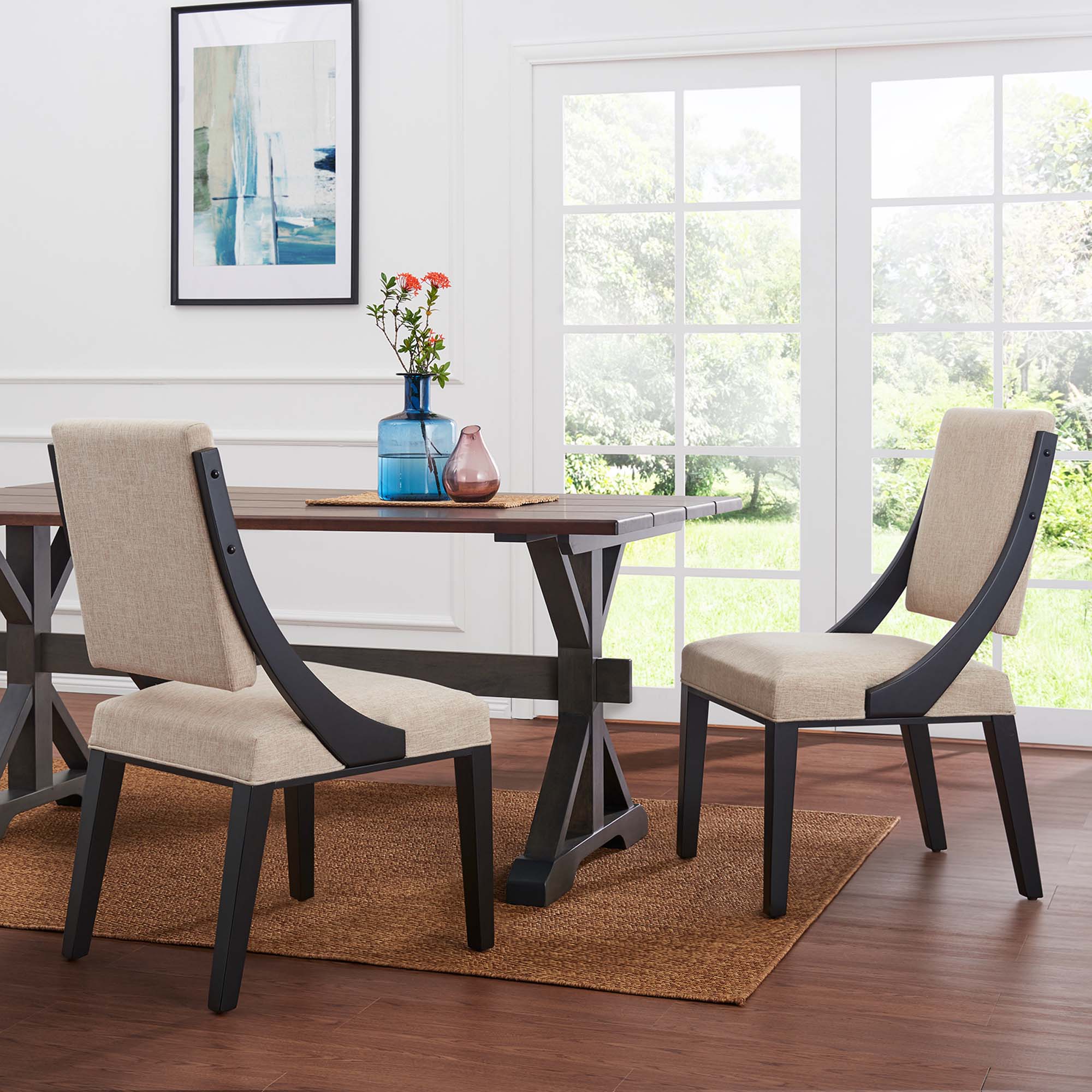 Cambridge Upholstered Fabric Dining Chairs Set of 2, Beige