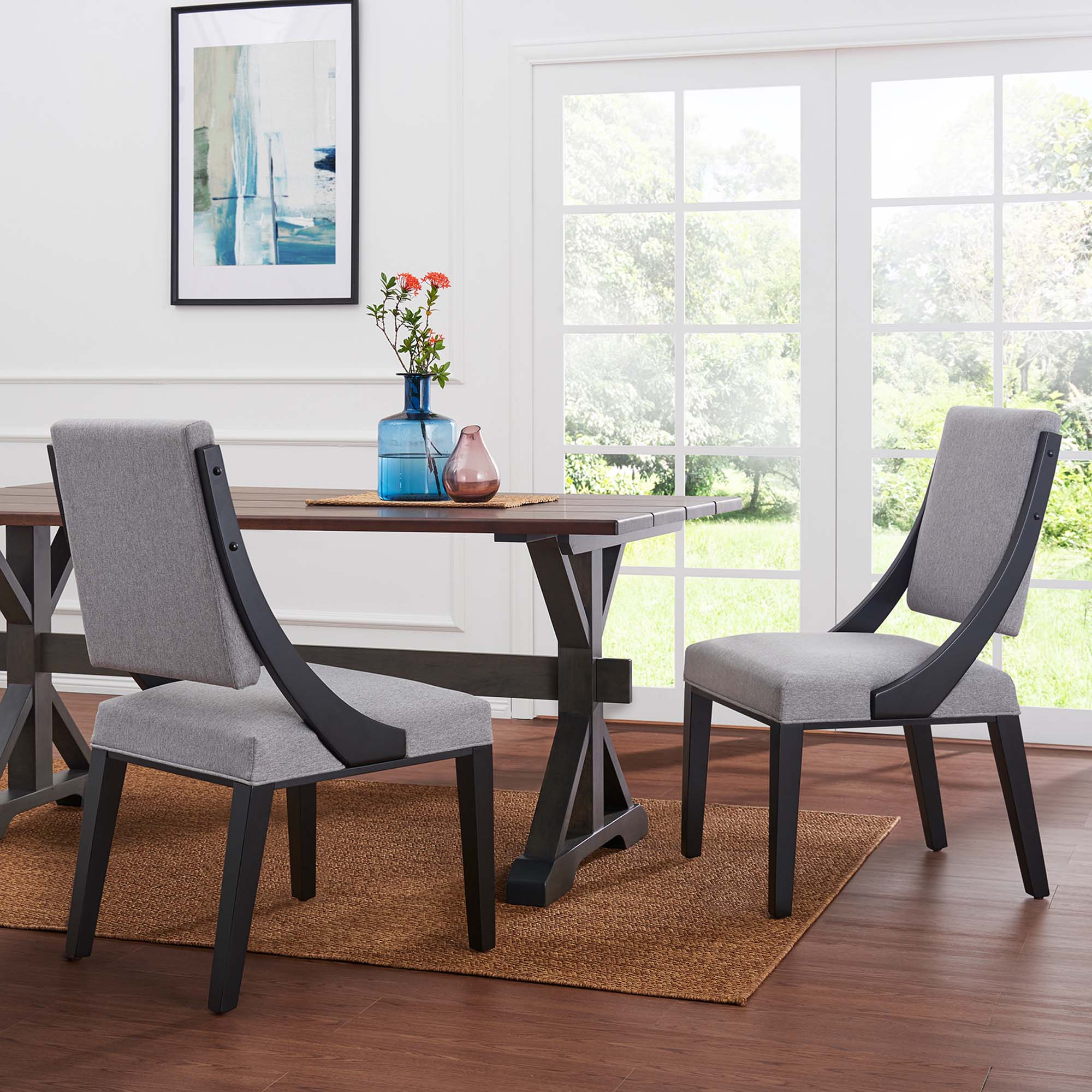 Cambridge Upholstered Fabric Dining Chairs Set of 2, Light Gray