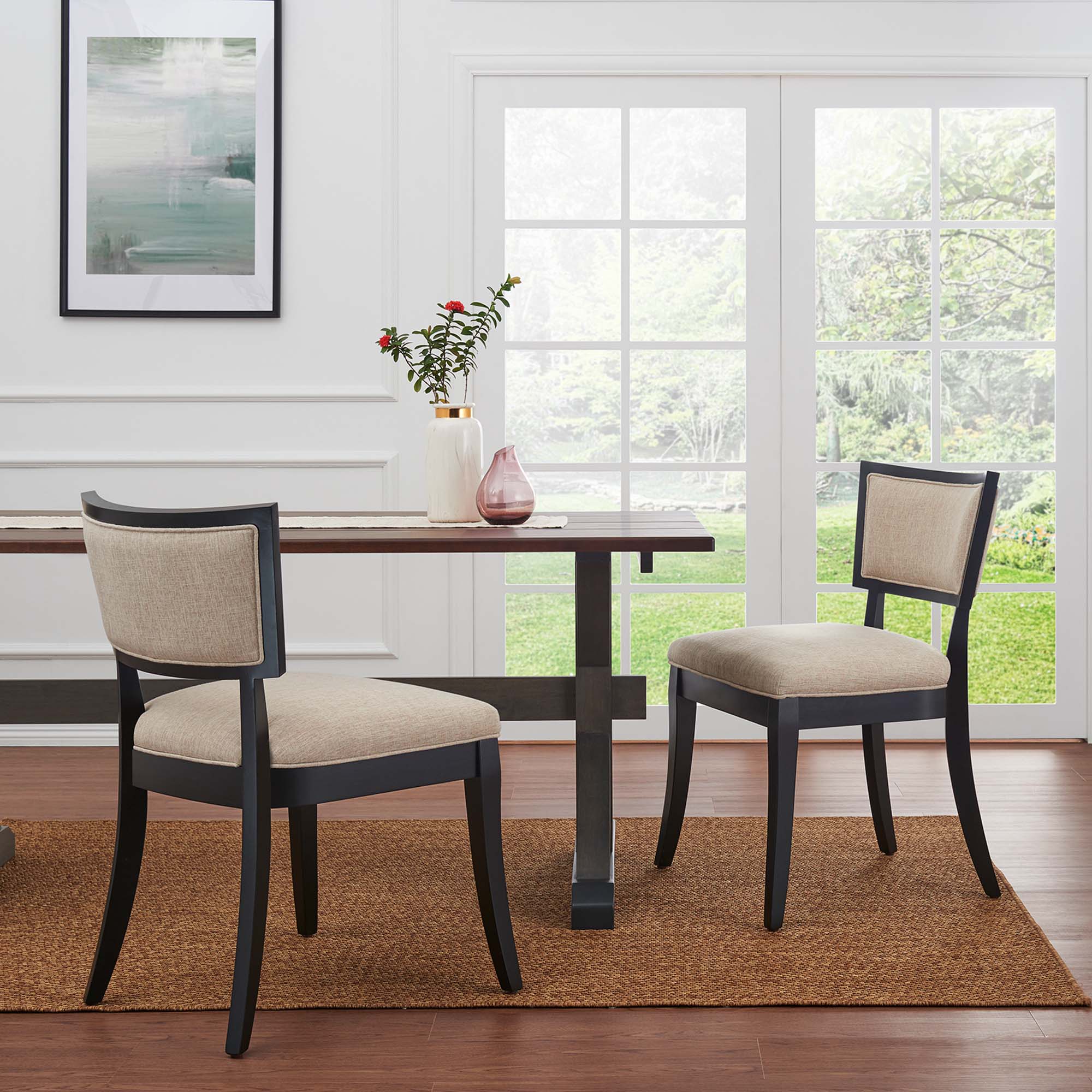 Pristine Upholstered Fabric Dining Chairs Set of 2, Beige