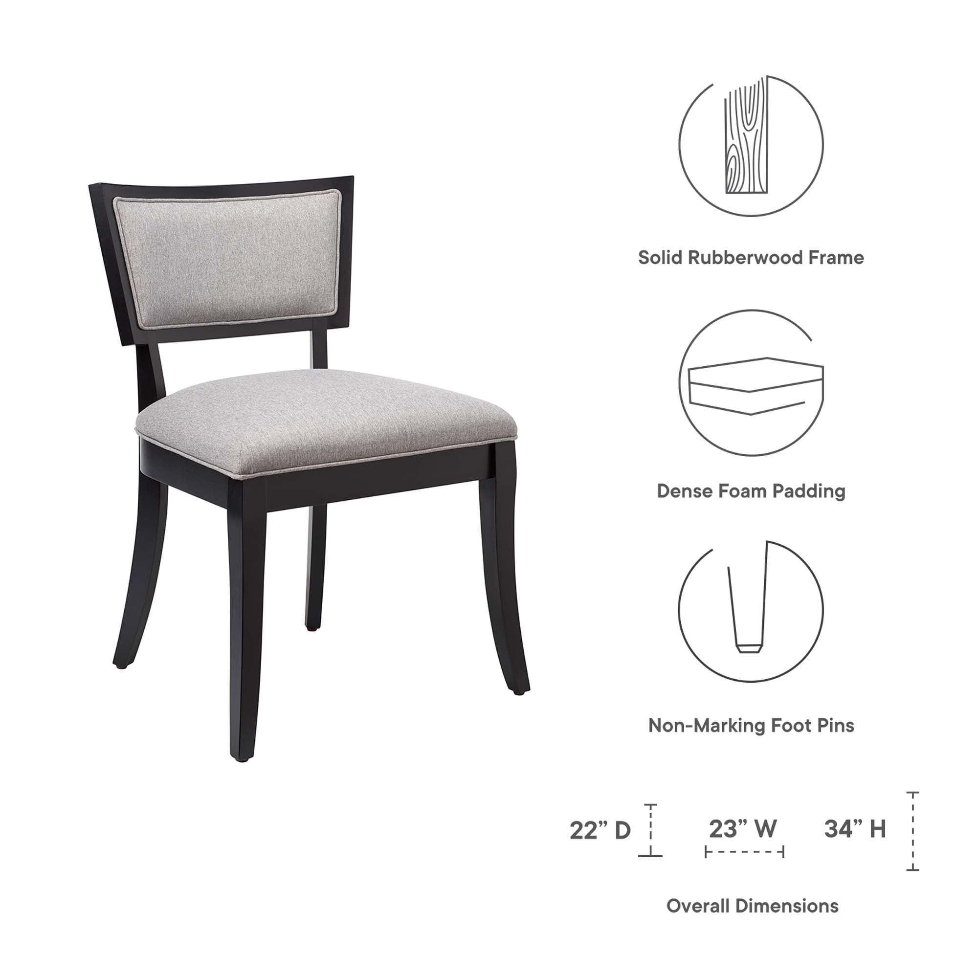Pristine Upholstered Fabric Dining Chairs Set of 2, Light Gray