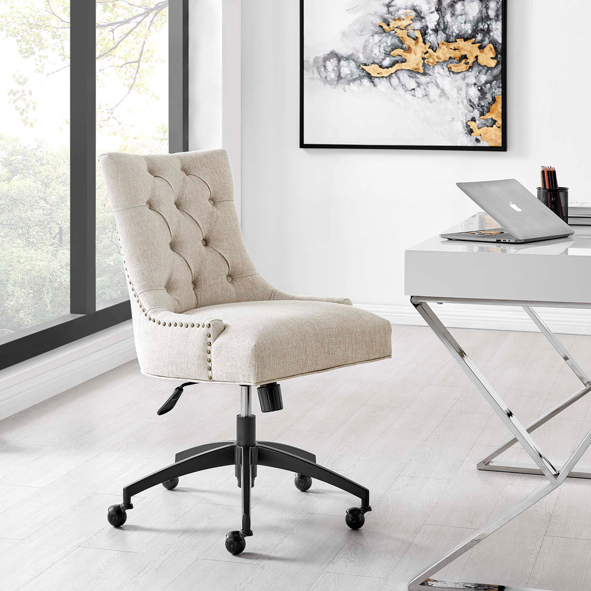 Regent Tufted Fabric Office Chair, Black Beige