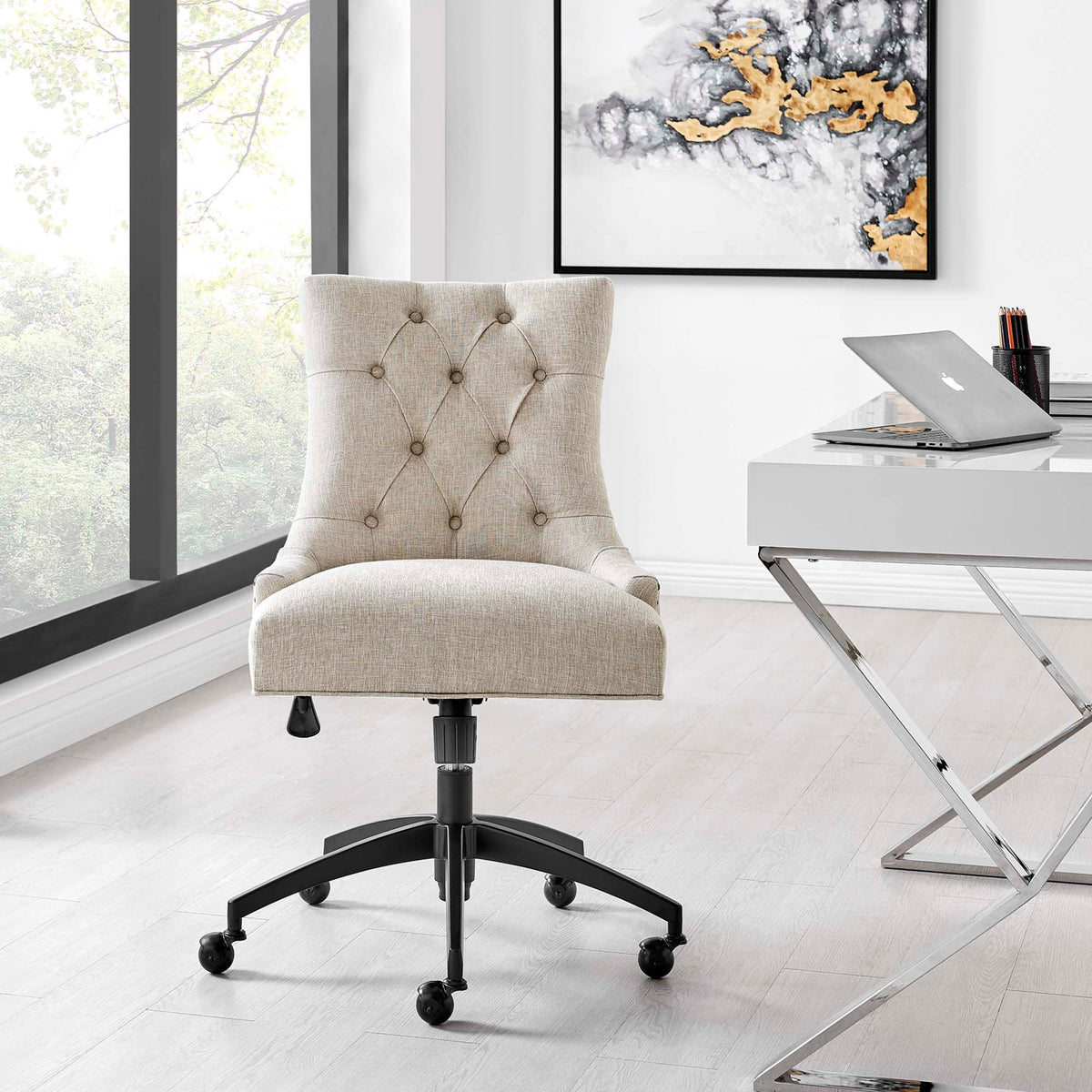 Regent Tufted Fabric Office Chair, Black Beige