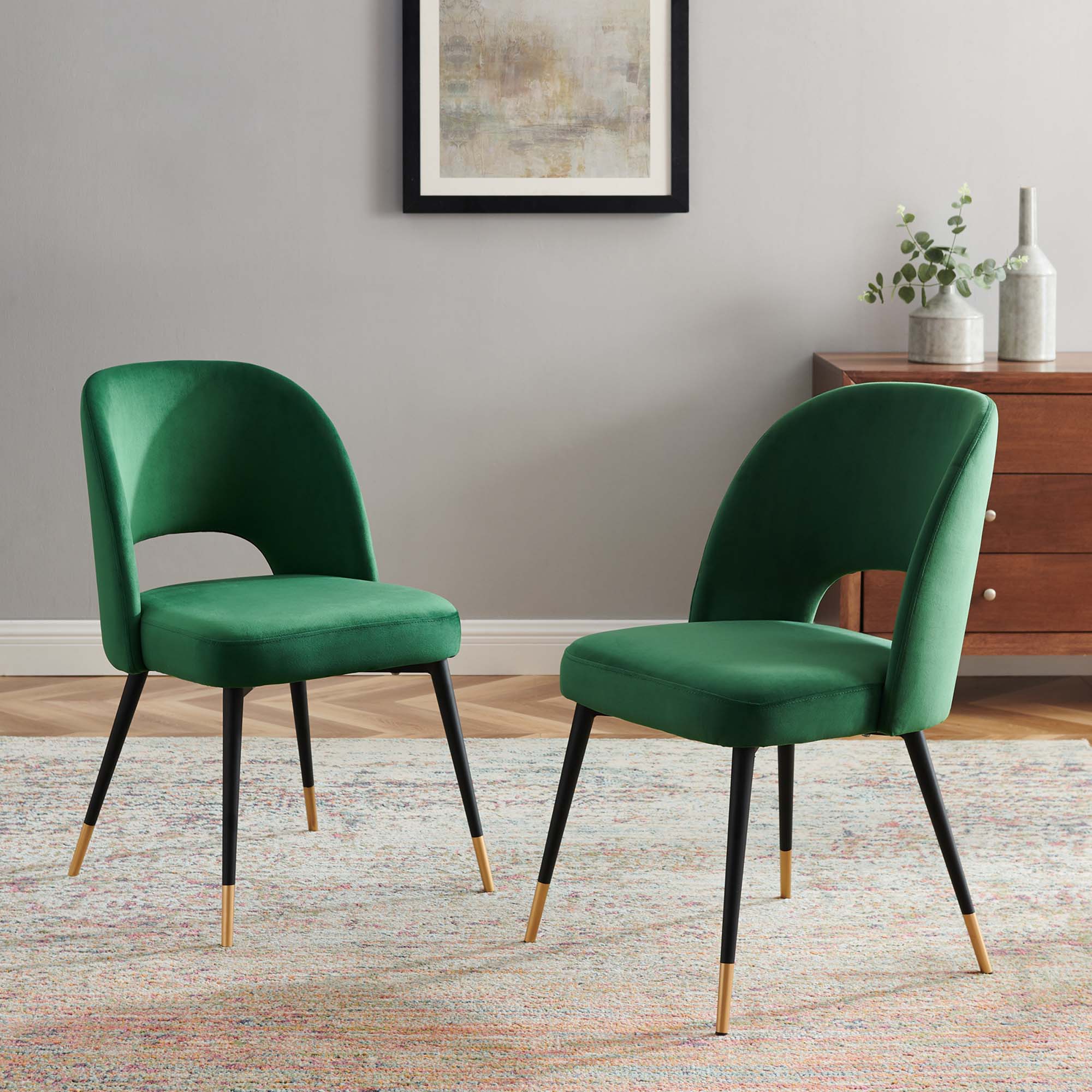 Rouse Performance Velvet Dining Side Chairs Set of 2, Emerald