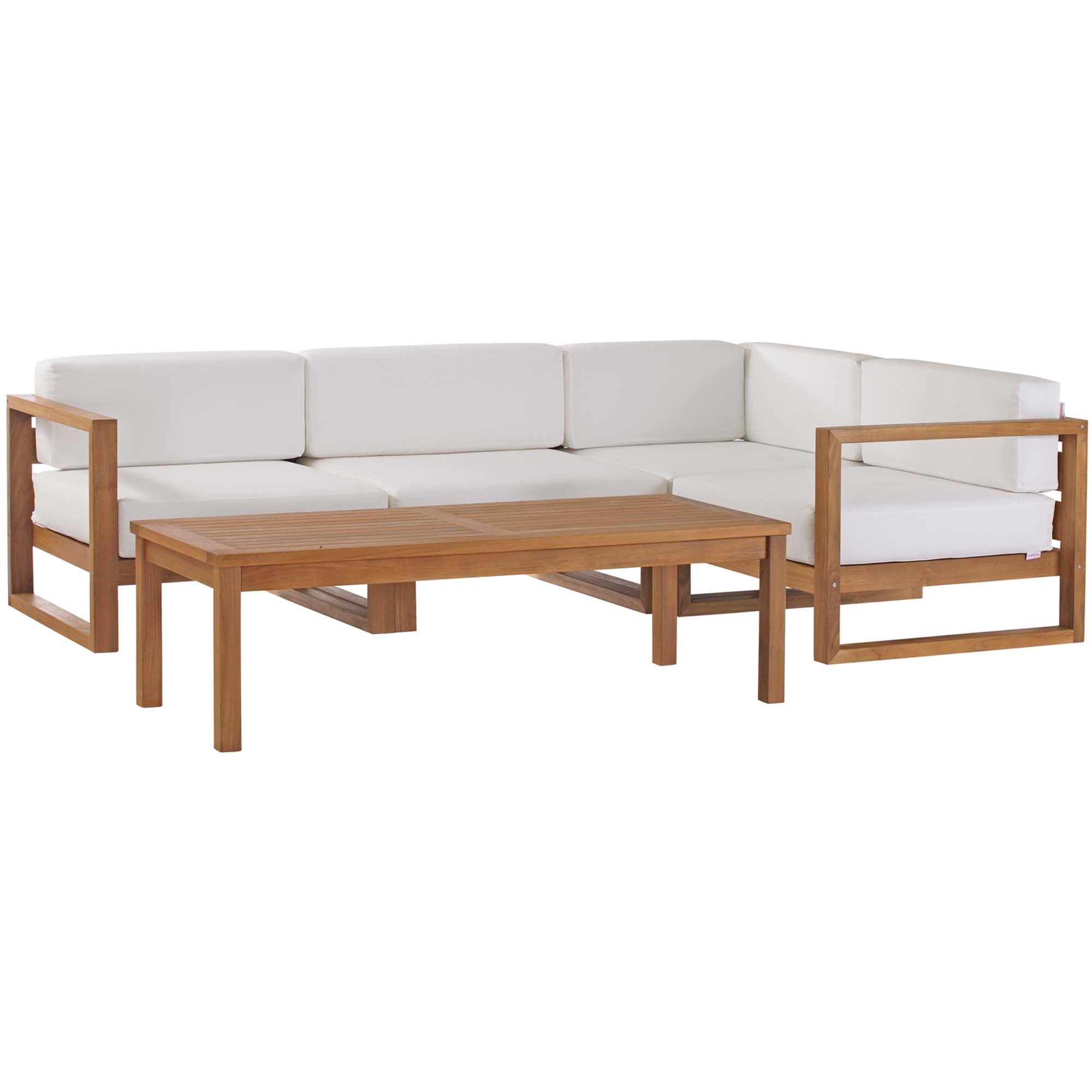 Upland 5-Piece Outdoor Patio Teak Wood Sectional Sofa Set, Natural White