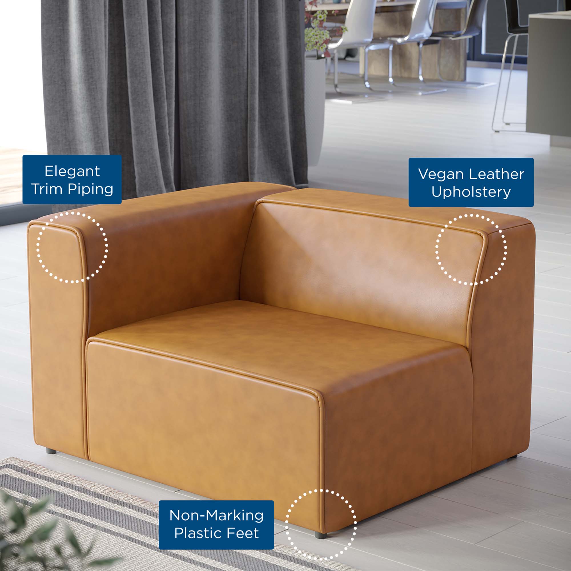 Mingle Vegan Leather Left-Arm Chair, Tan