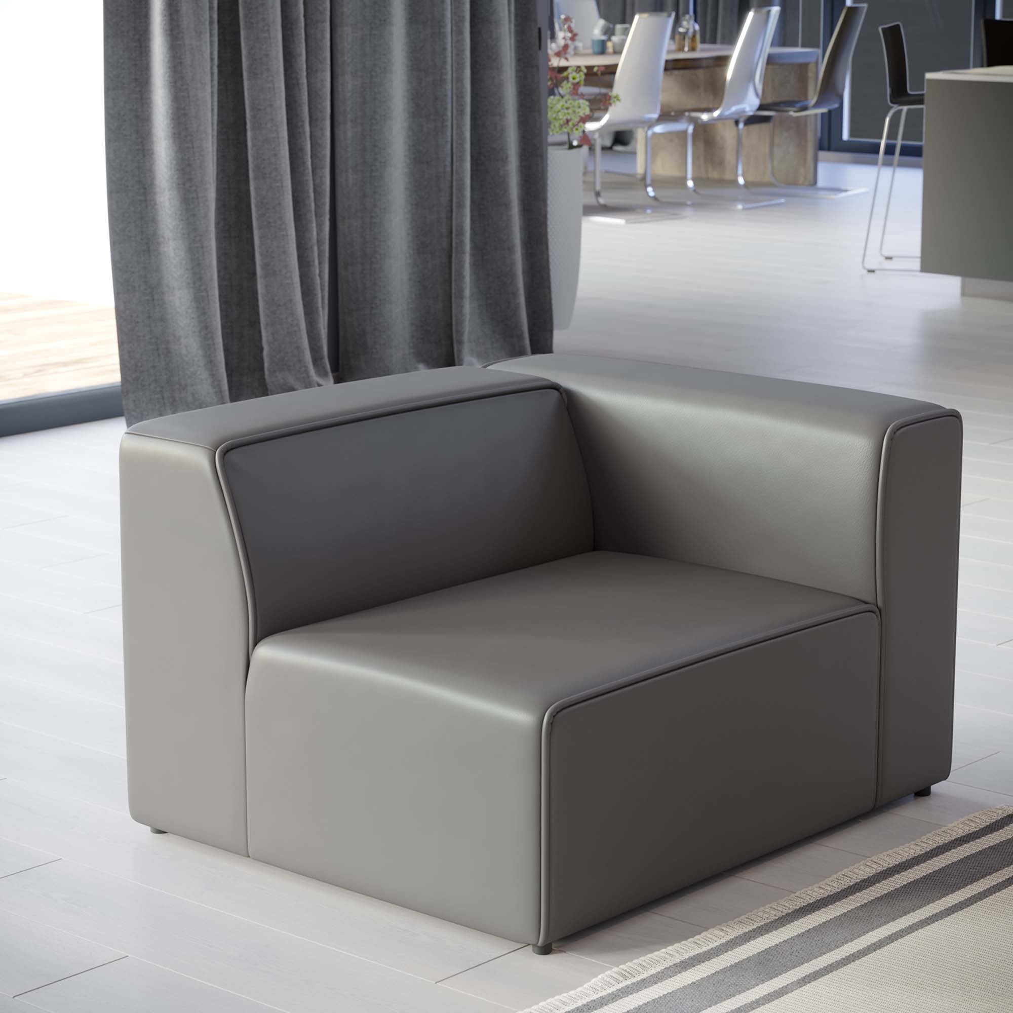 Mingle Vegan Leather Right-Arm Chair, Gray