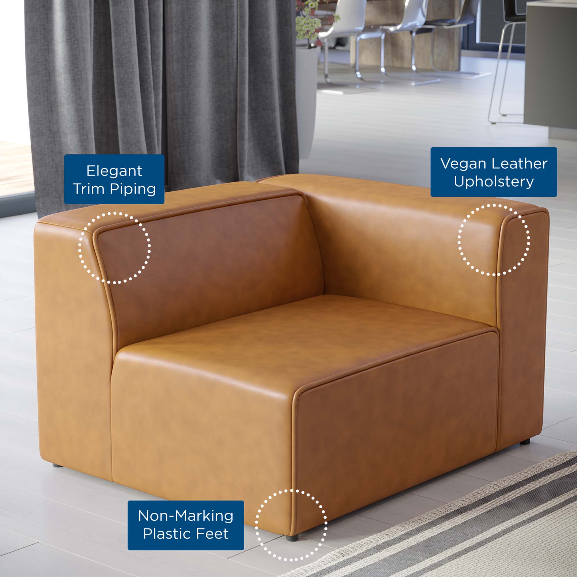 Mingle Vegan Leather Right-Arm Chair, Tan