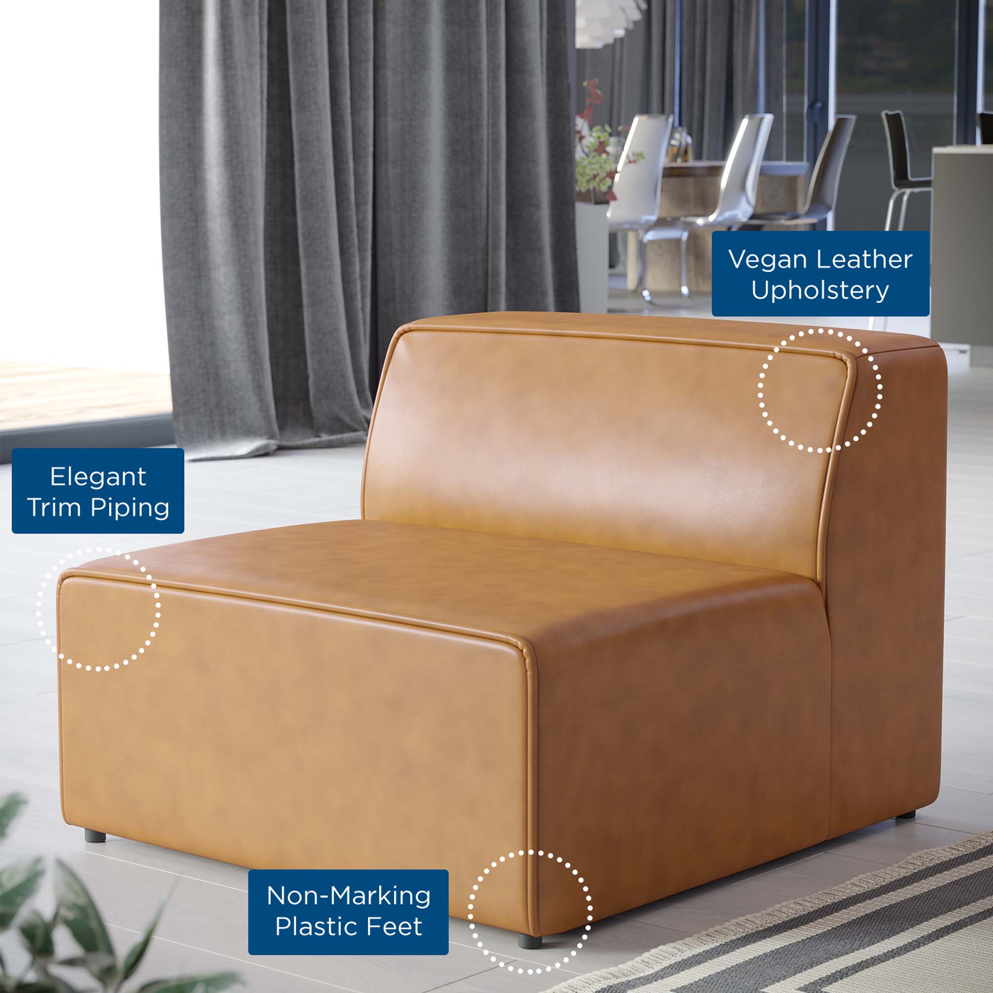 Mingle Vegan Leather Armless Chair, Tan