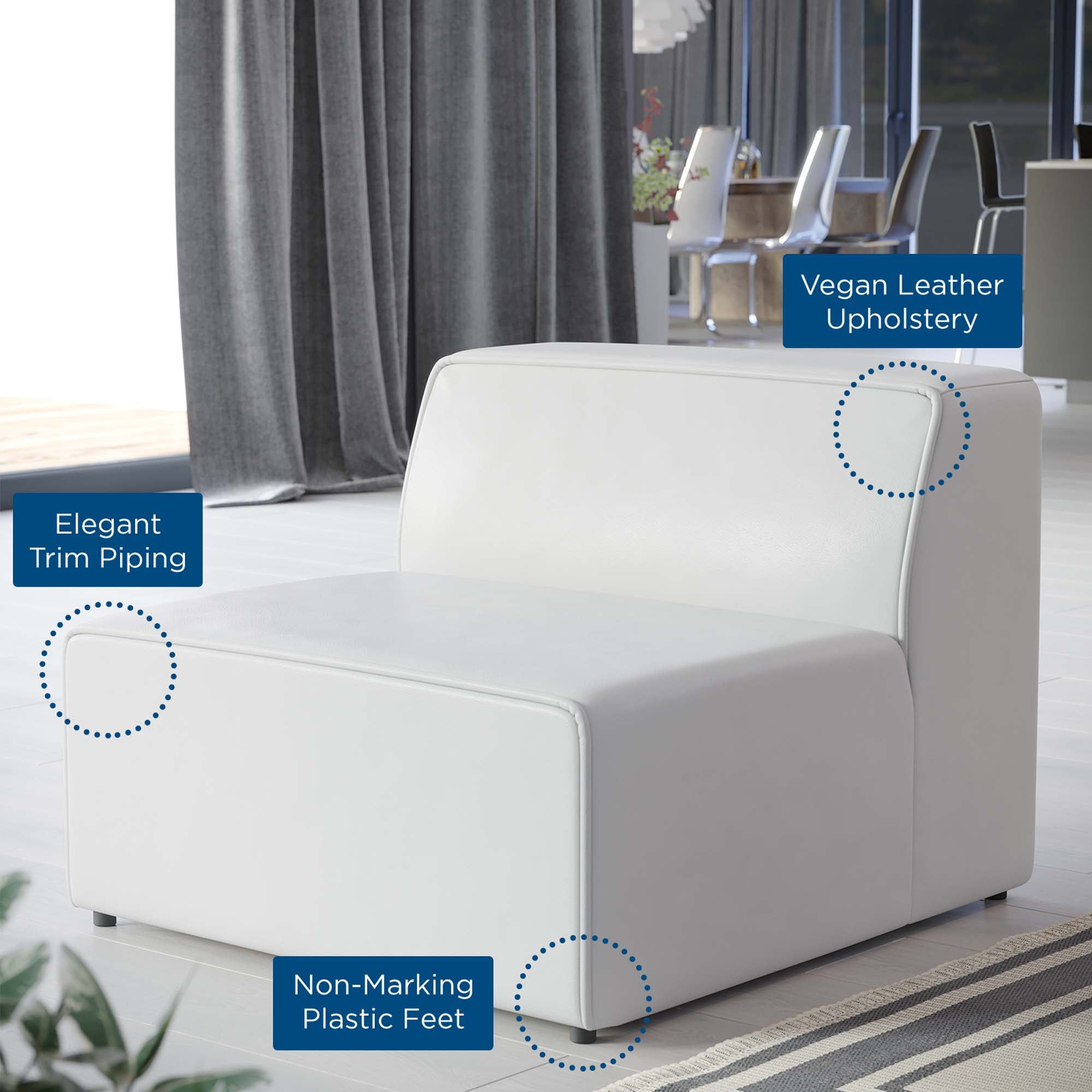 Mingle Vegan Leather Armless Chair, White