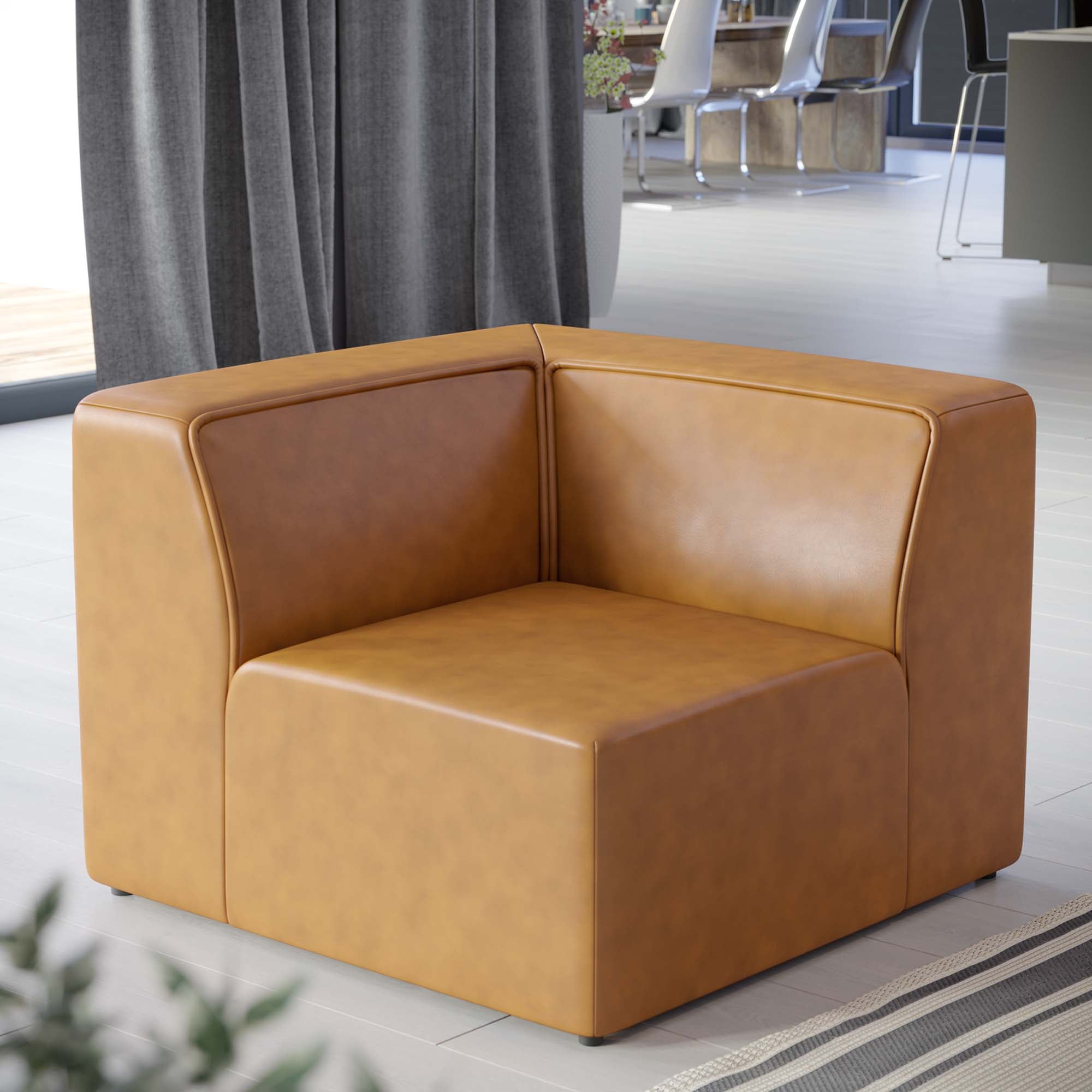 Mingle Vegan Leather Corner Chair, Tan