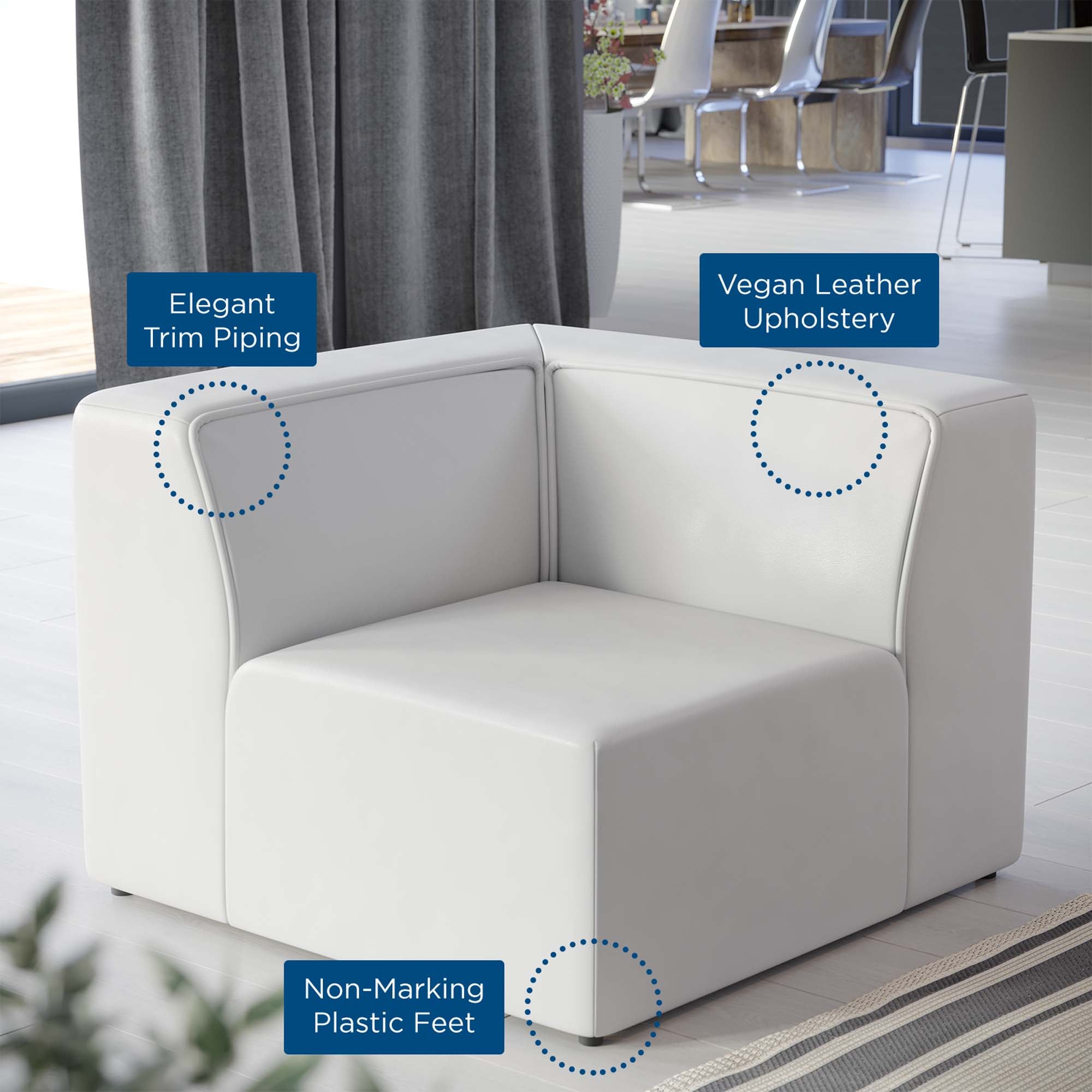 Mingle Vegan Leather Corner Chair, White