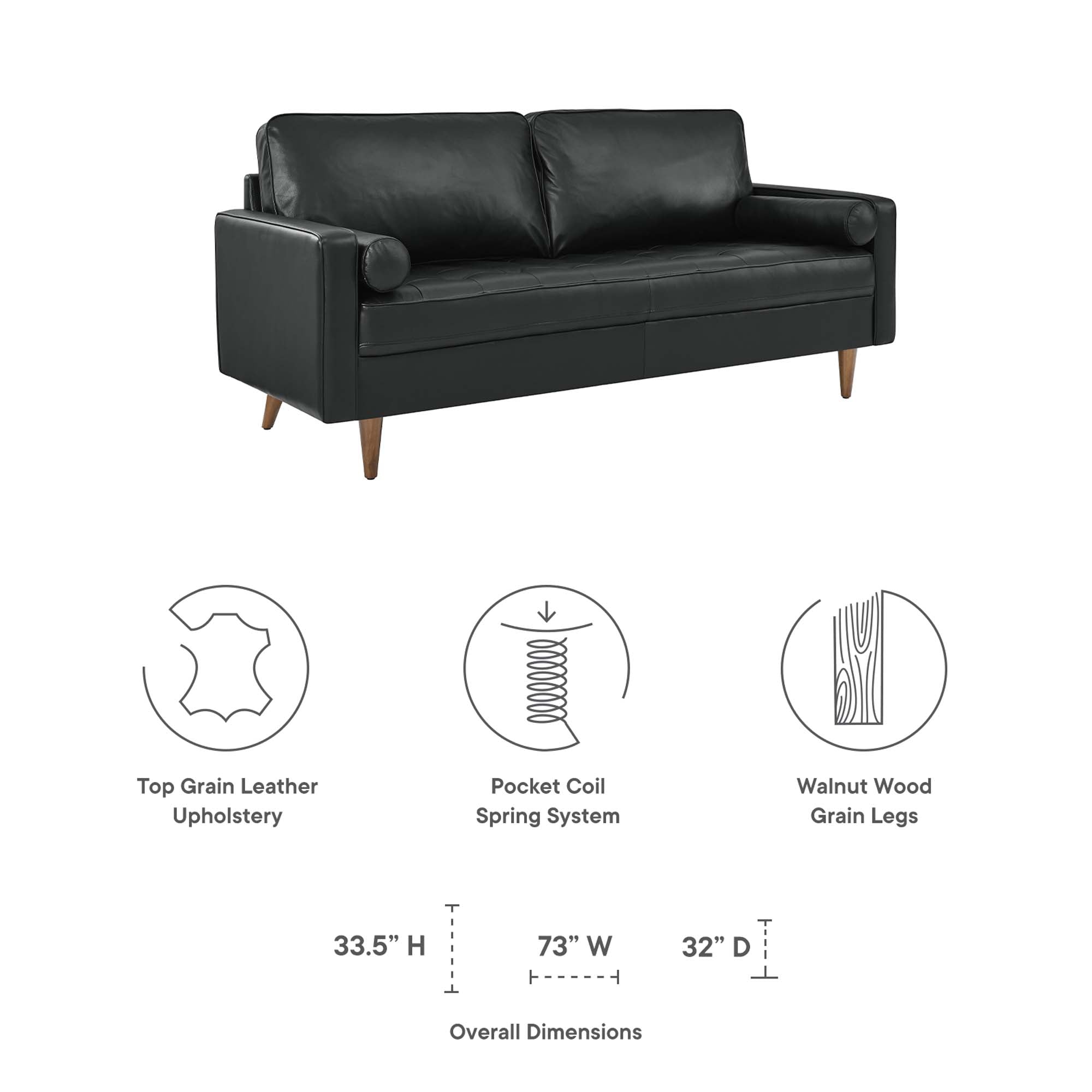 Valour Leather Sofa, Black