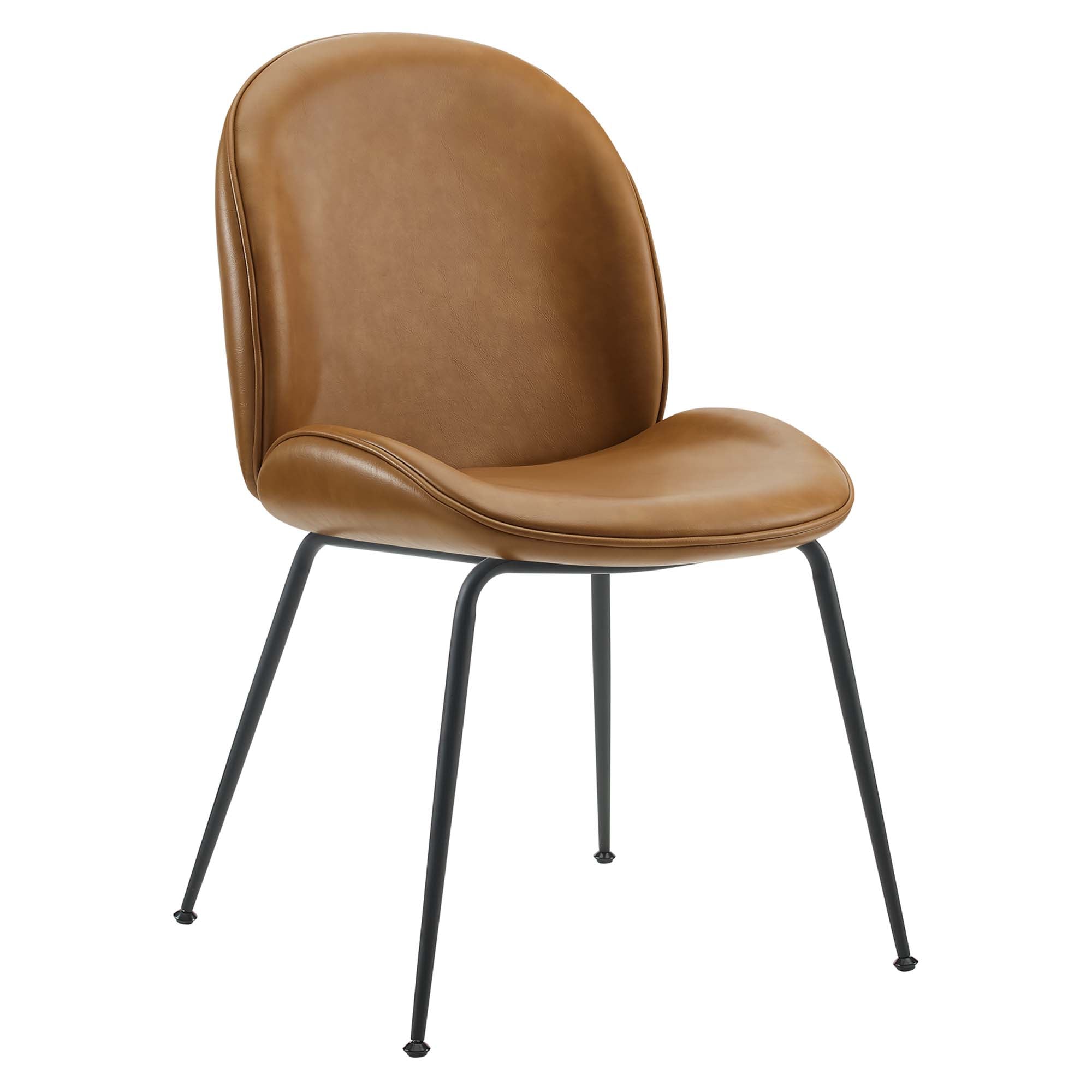 Scoop Black Powder Coated Steel Leg Vegan Leather Dining Chairs Set of 2, Tan