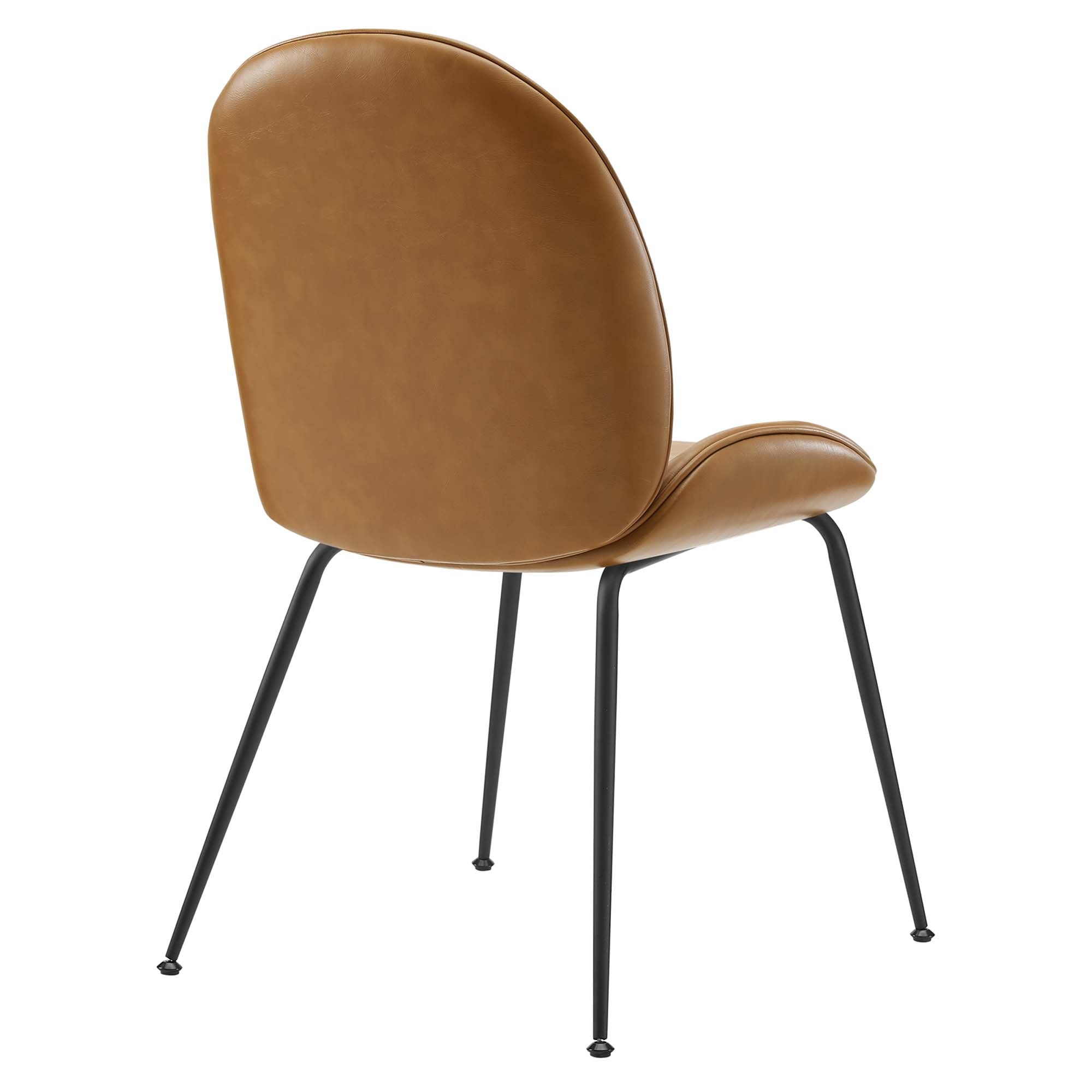 Scoop Black Powder Coated Steel Leg Vegan Leather Dining Chairs Set of 2, Tan