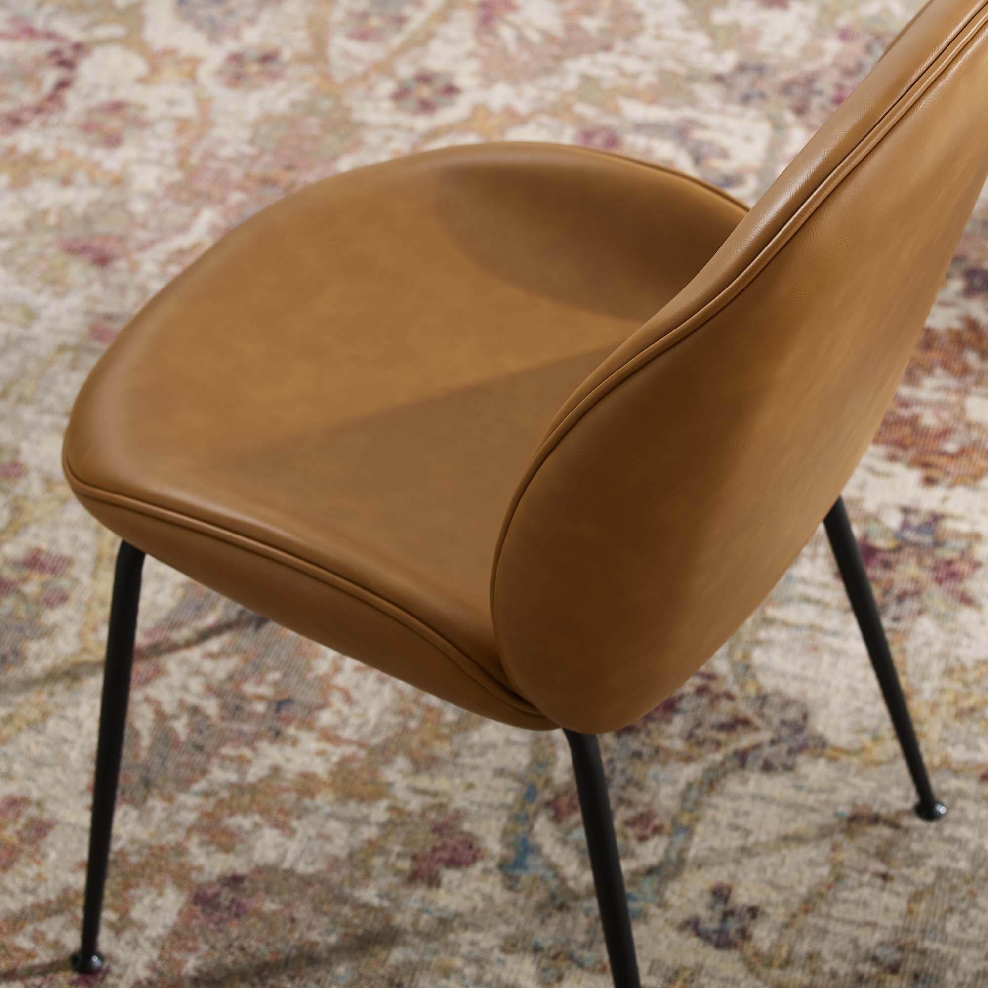 Scoop Black Powder Coated Steel Leg Vegan Leather Dining Chairs Set of 2, Tan