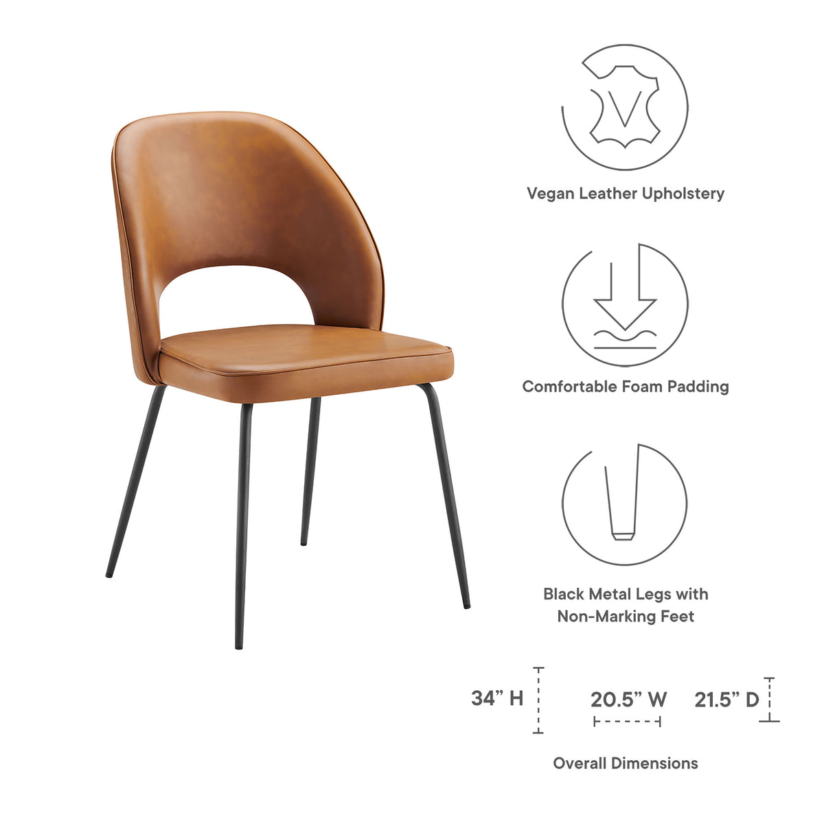 Nico Vegan Leather Dining Chair Set of 2, Black Tan
