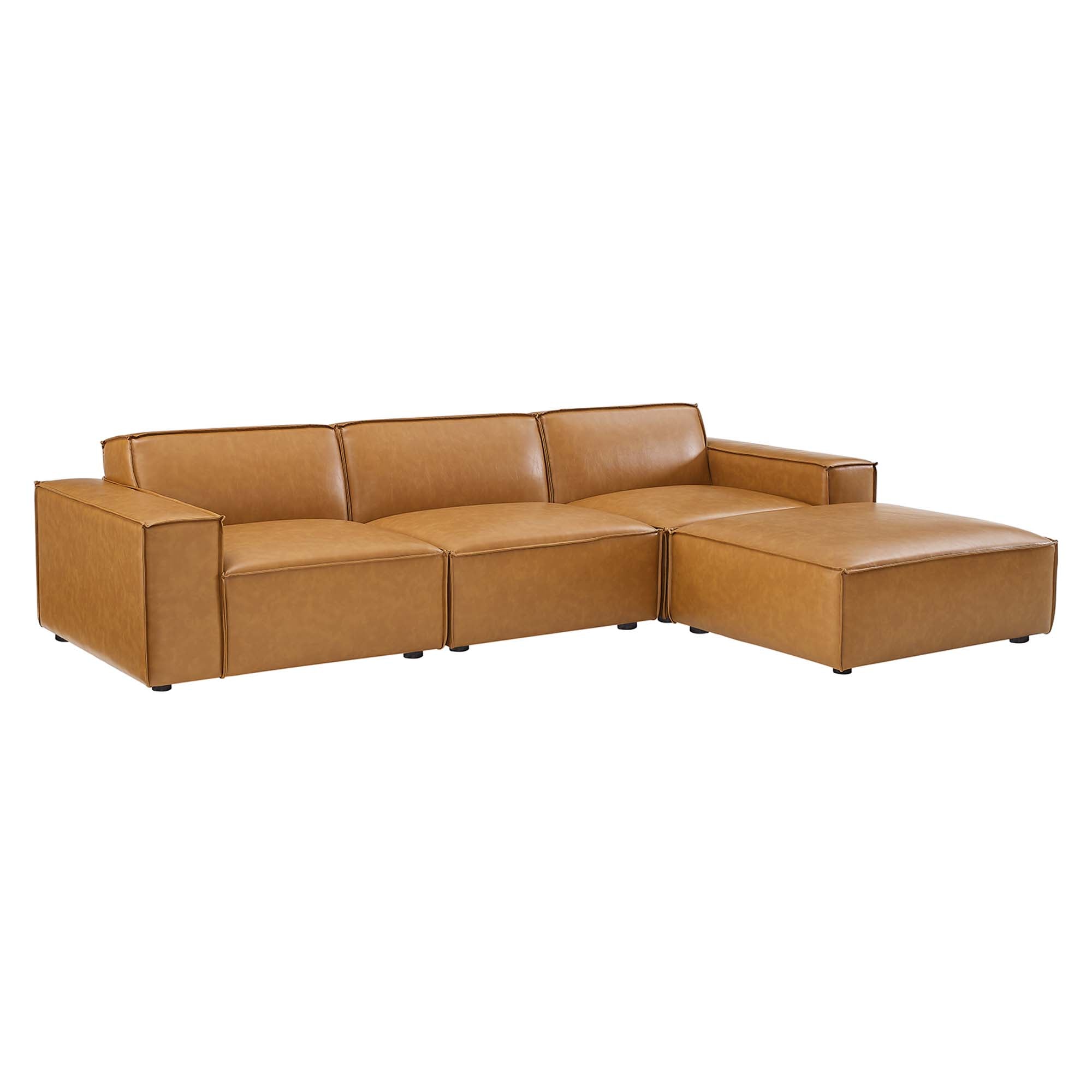 Restore 4-Piece Vegan Leather Sectional Sofa, Tan