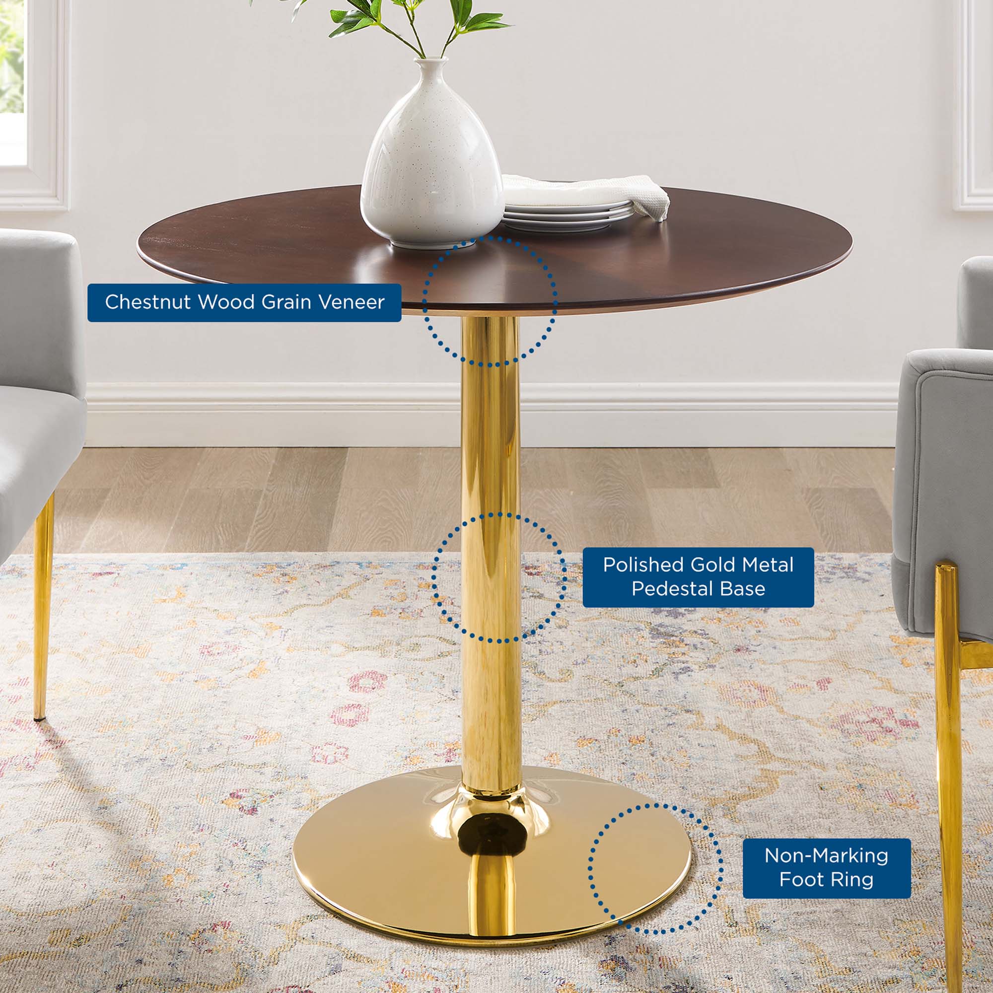 Verne 35" Dining Table, Gold Cherry Walnut