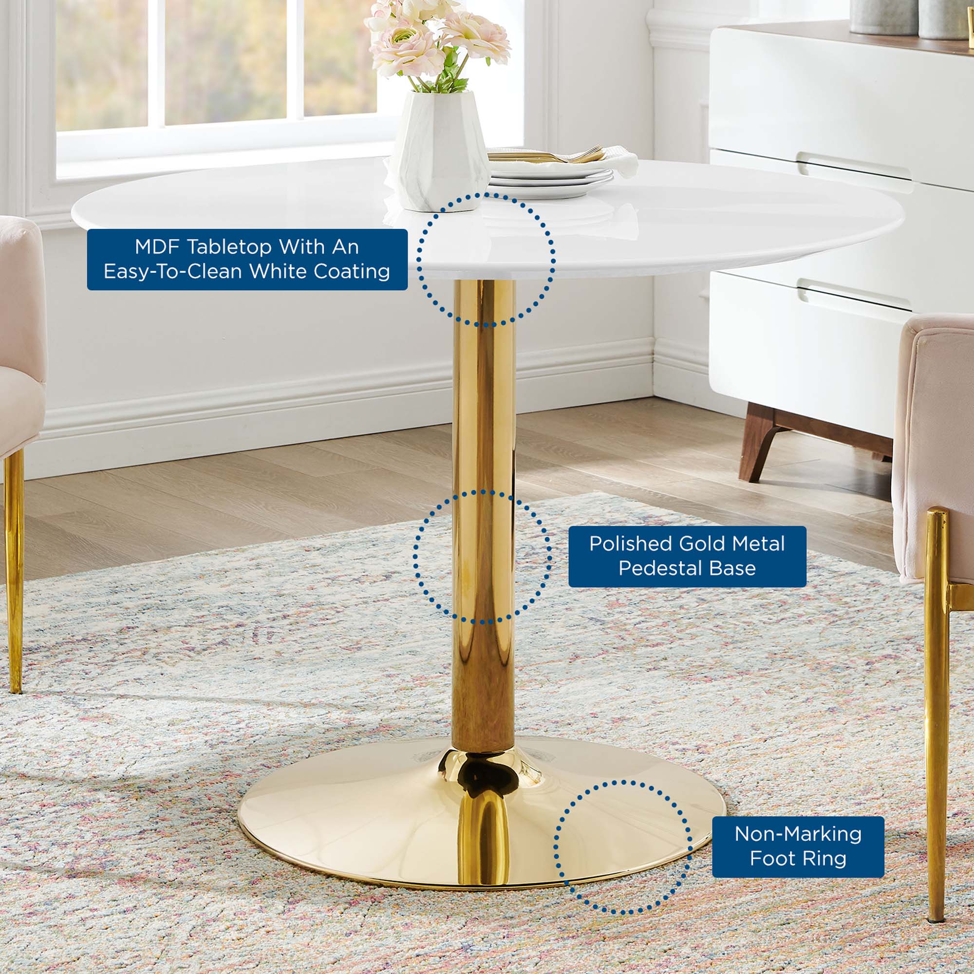 Verne 40" Dining Table, Gold White