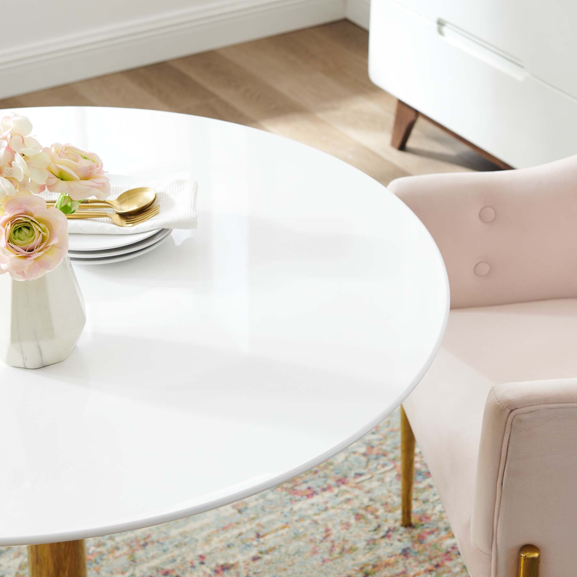 Verne 40" Dining Table, Gold White