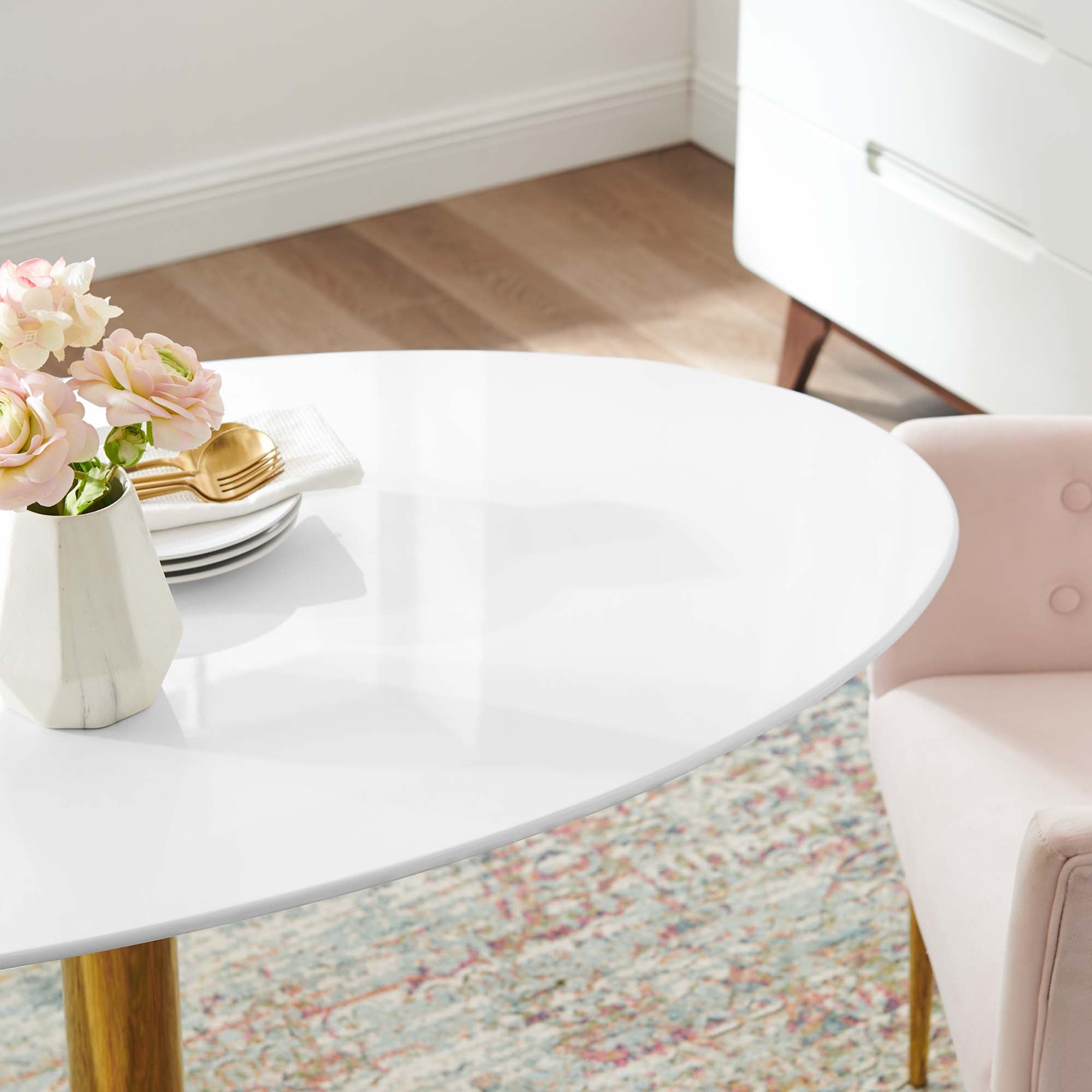 Verne 48" Oval Dining Table, Gold White