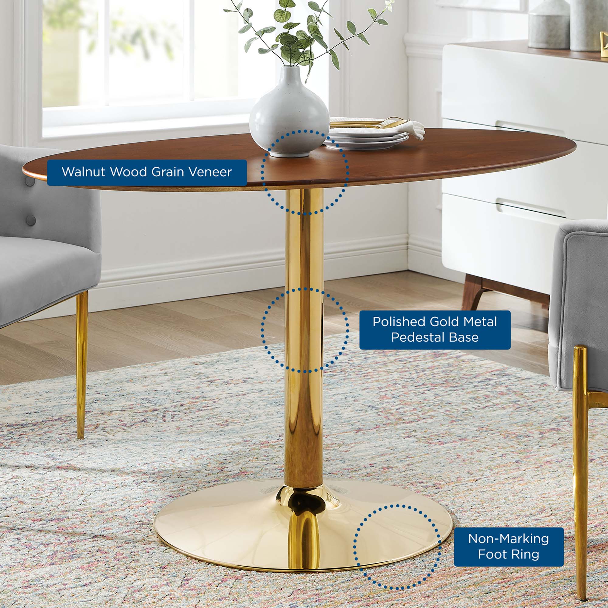 Verne 48" Oval Dining Table, Gold Walnut
