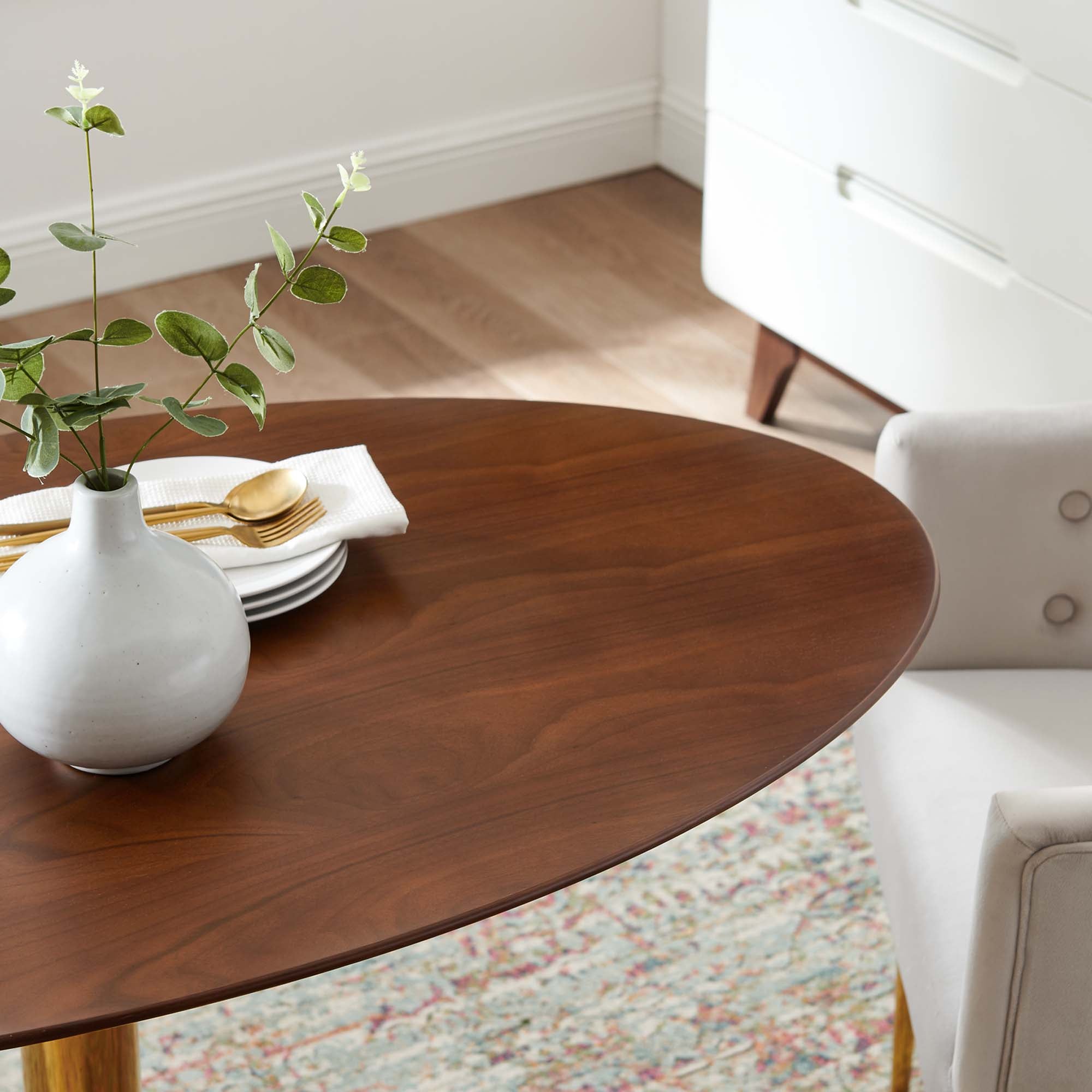 Verne 48" Oval Dining Table, Gold Walnut