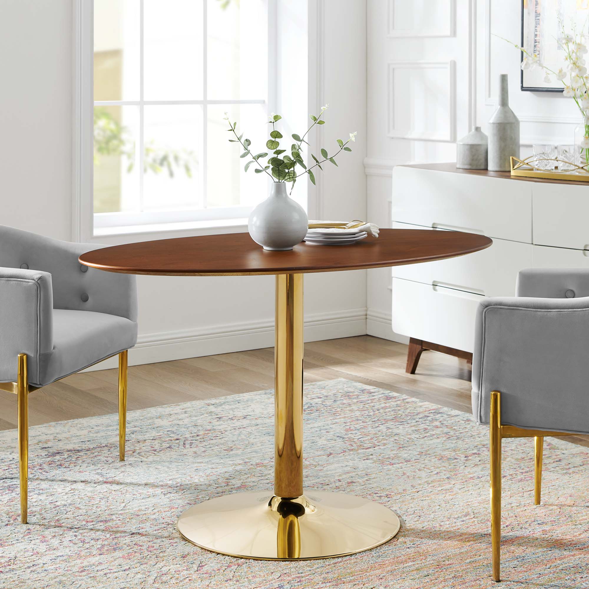Verne 48" Oval Dining Table, Gold Walnut