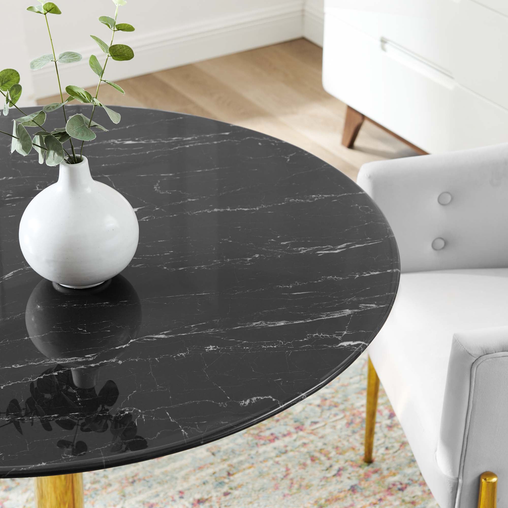 Verne 40" Artificial Marble Dining Table, Gold Black