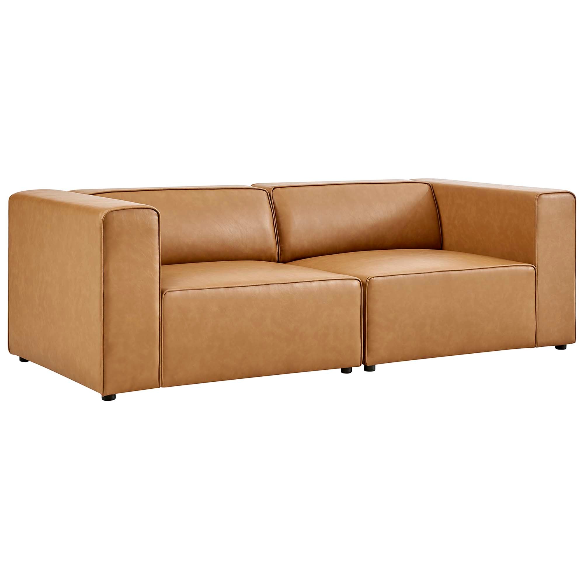 Mingle 2-Piece Vegan Leather Sectional Sofa Loveseat, Tan