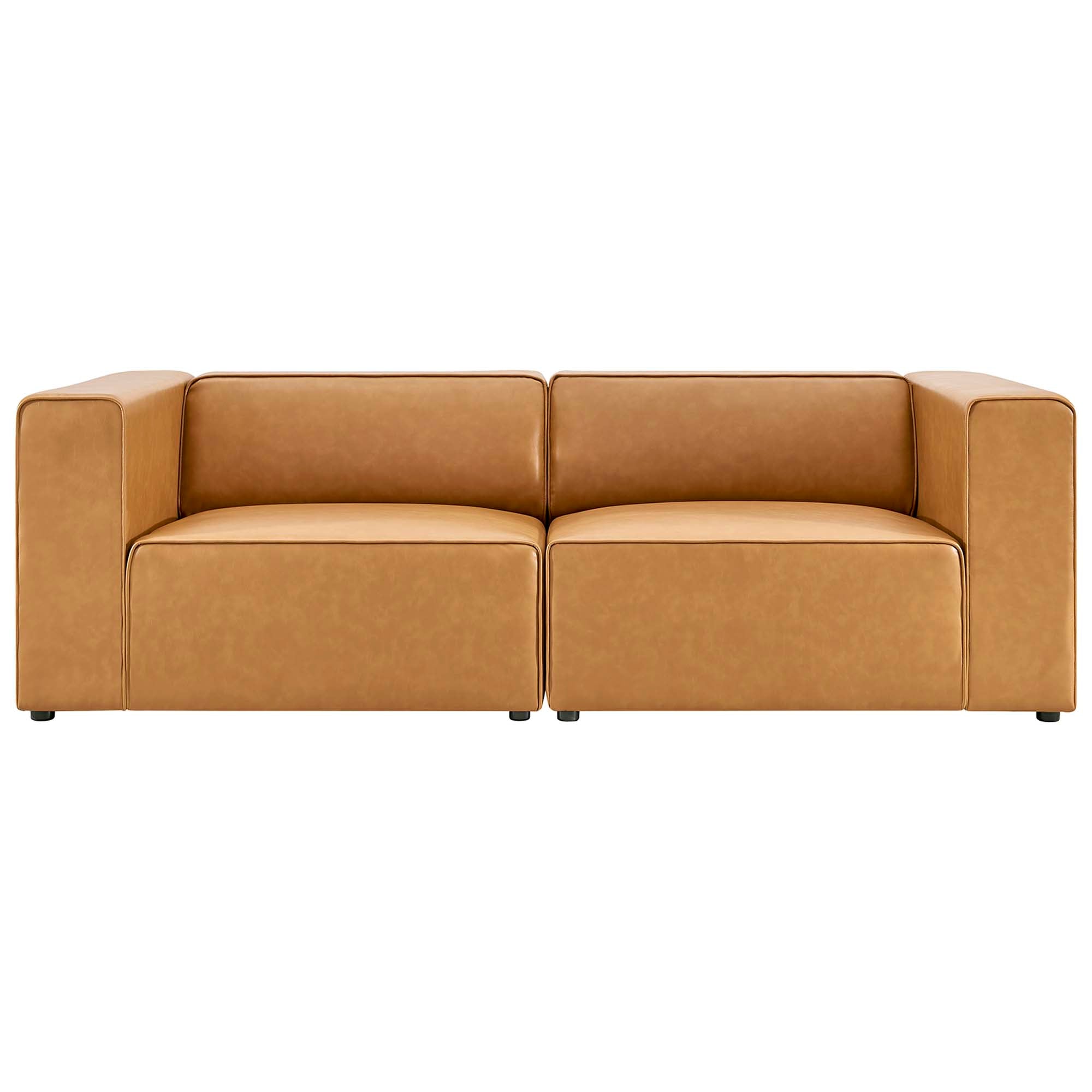 Mingle 2-Piece Vegan Leather Sectional Sofa Loveseat, Tan