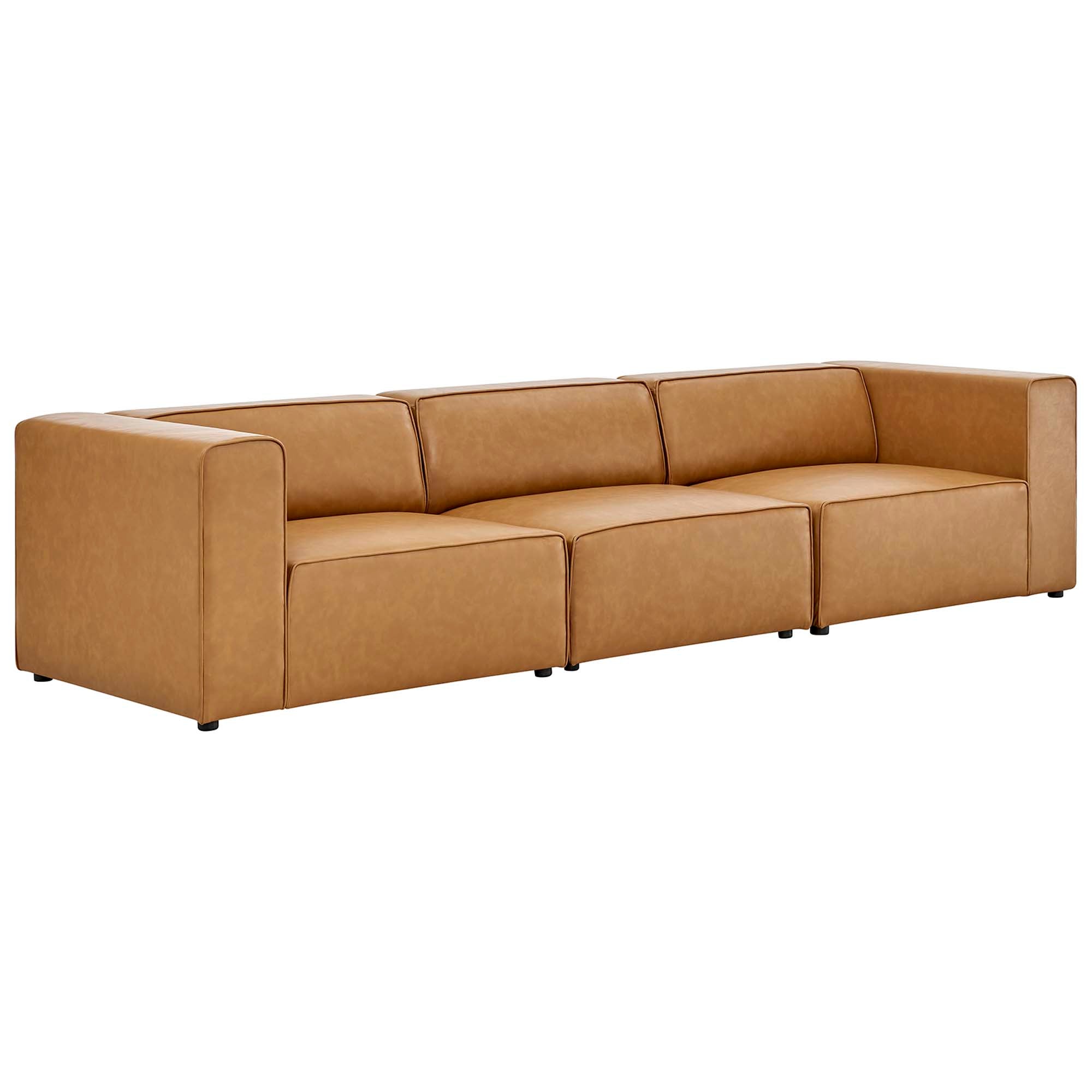 Mingle 3-Piece Vegan Leather Sectional Sofa, Tan