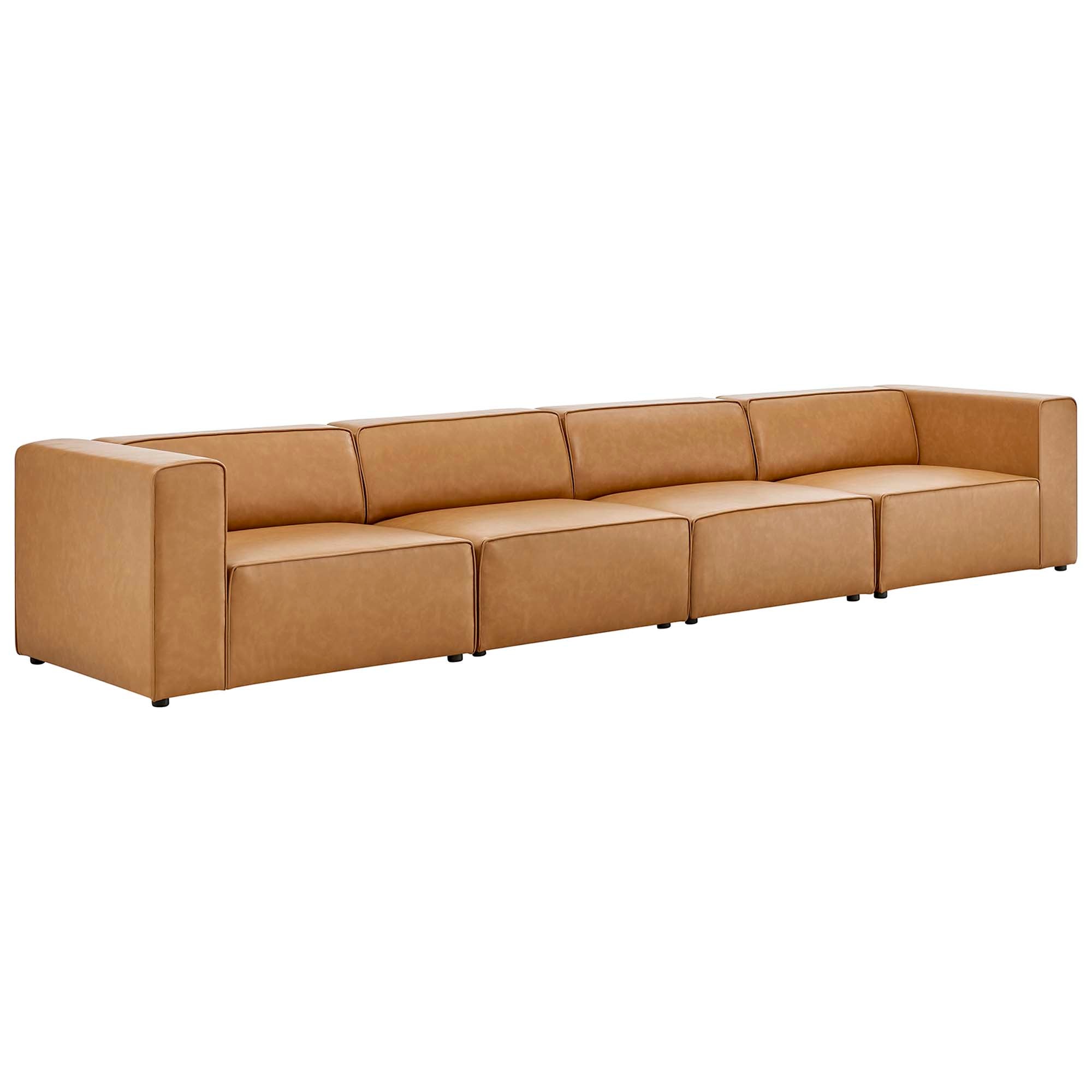Mingle 4-Piece Vegan Leather Sectional Sofa, Tan