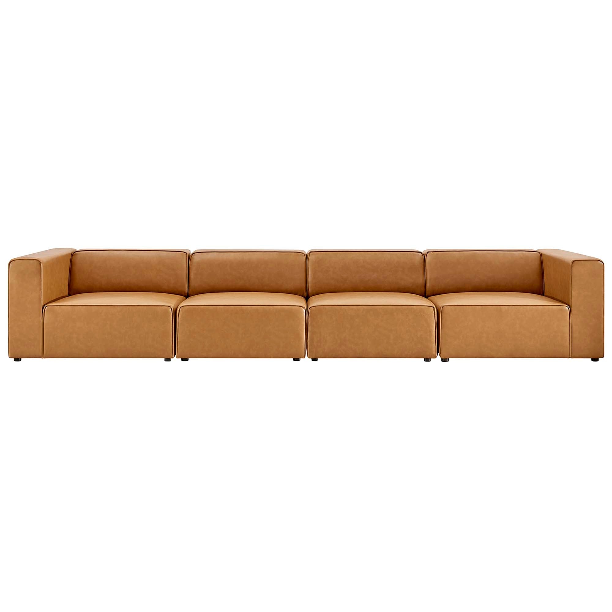 Mingle 4-Piece Vegan Leather Sectional Sofa, Tan
