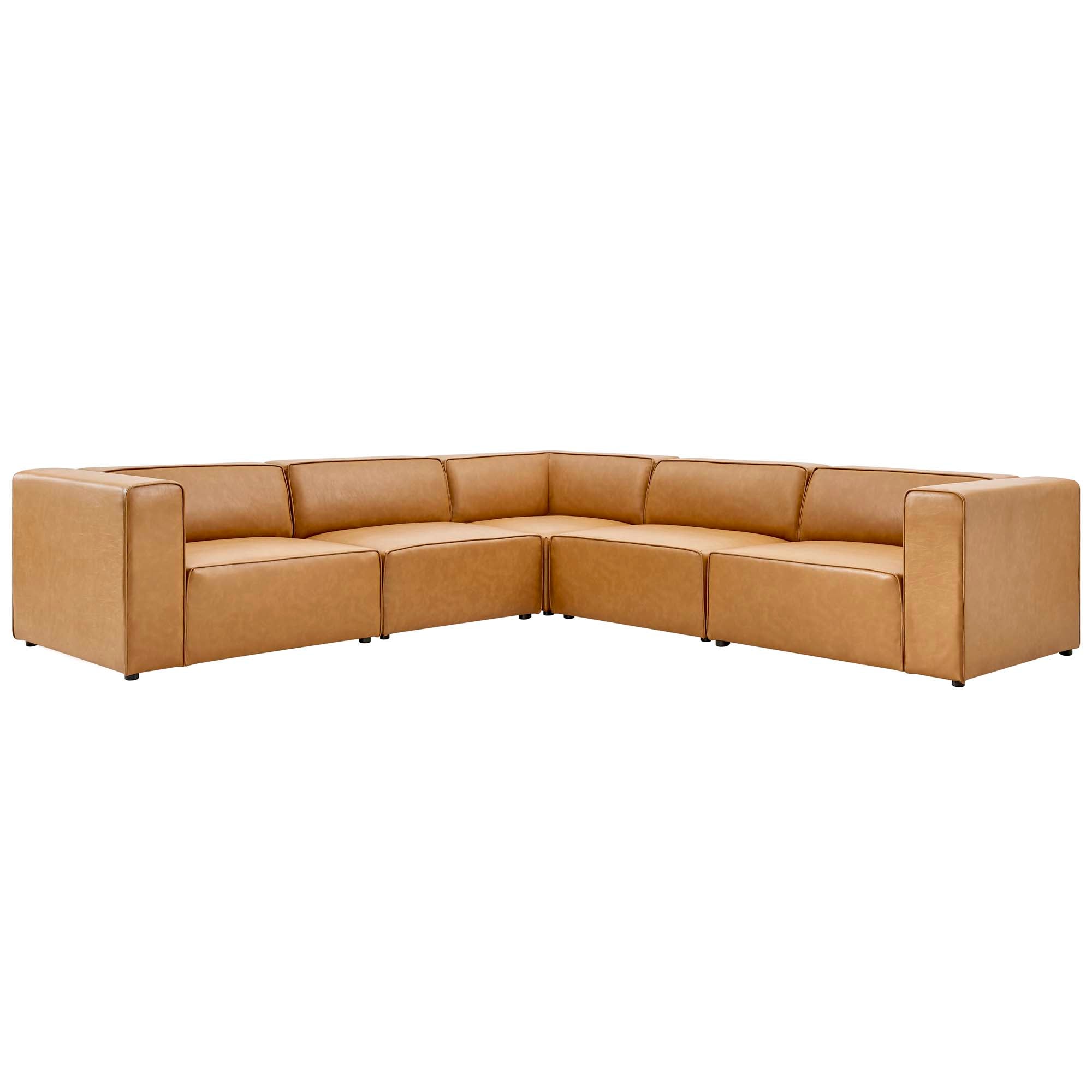 Mingle 5-Piece Vegan Leather Sectional Sofa, Tan