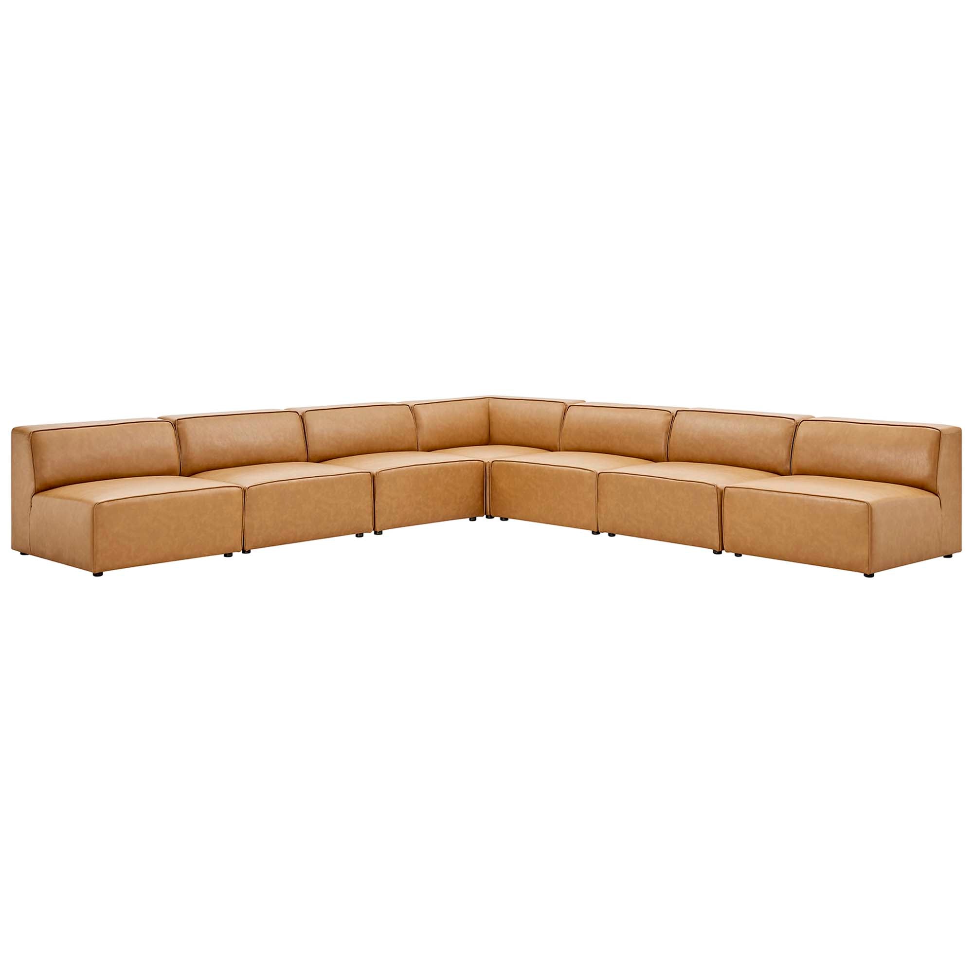 Mingle 7-Piece Vegan Leather Sectional Sofa, Tan