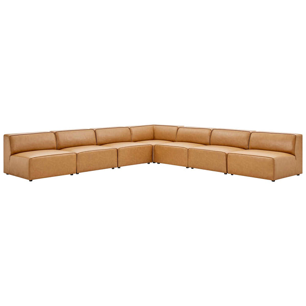 Mingle 7-Piece Vegan Leather Sectional Sofa, Tan
