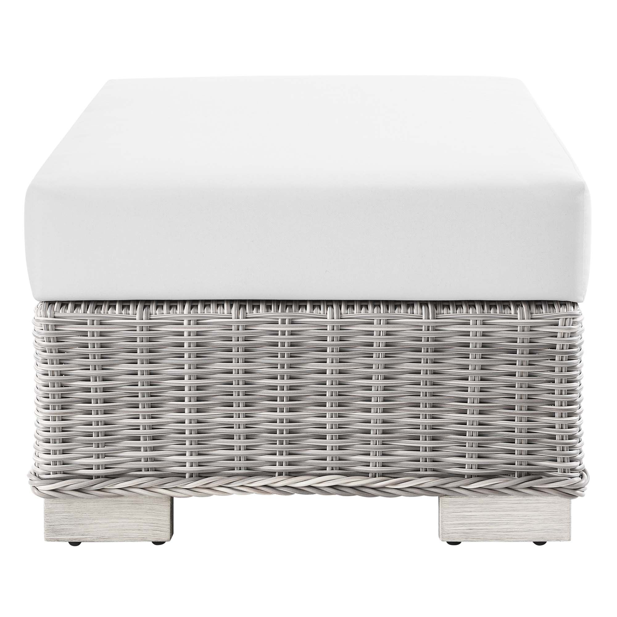 Conway Outdoor Patio Wicker Rattan Ottoman, Light Gray White