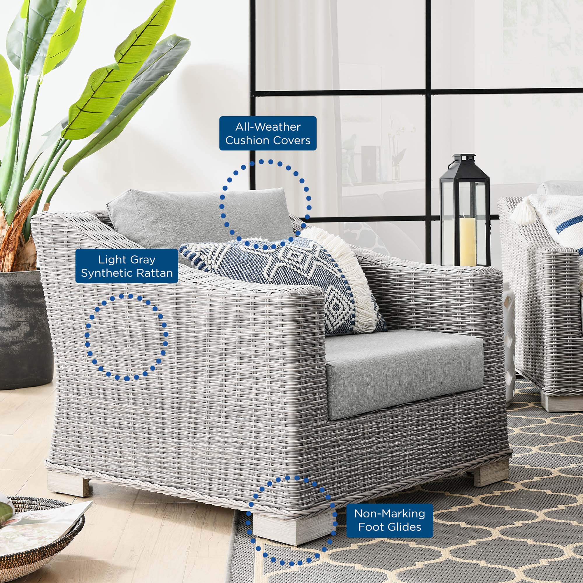 Conway Outdoor Patio Wicker Rattan Armchair, Light Gray Gray