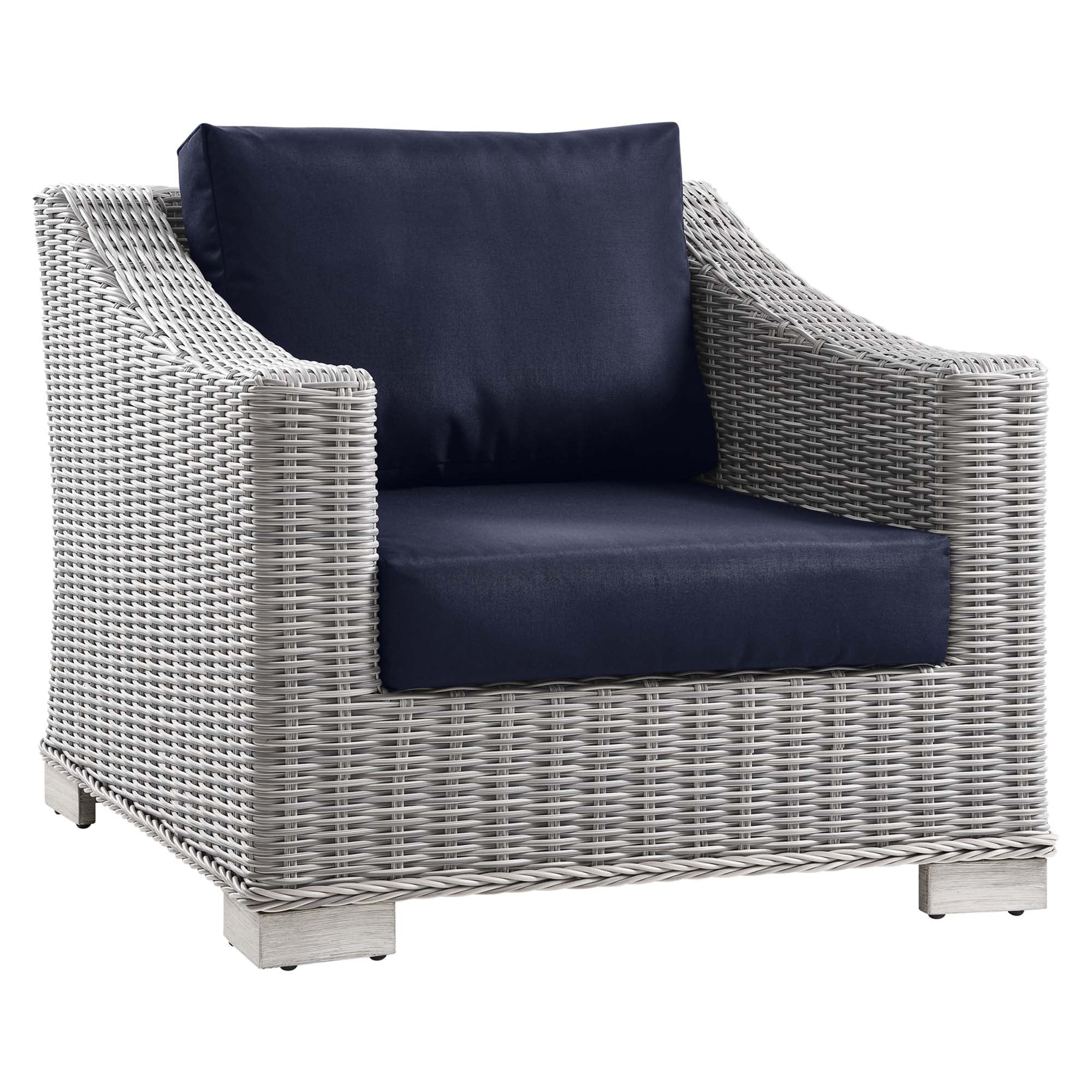 Conway Outdoor Patio Wicker Rattan Armchair, Light Gray Navy