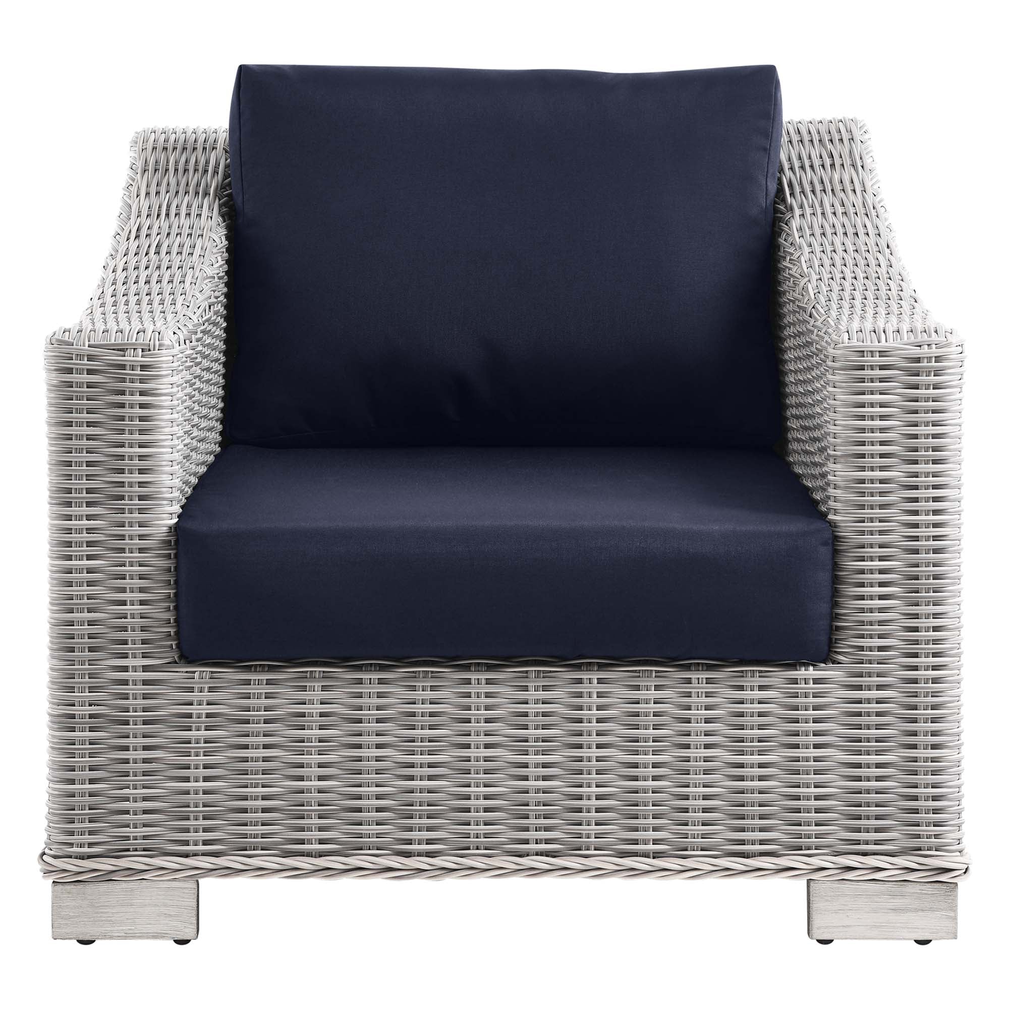Conway Outdoor Patio Wicker Rattan Armchair, Light Gray Navy