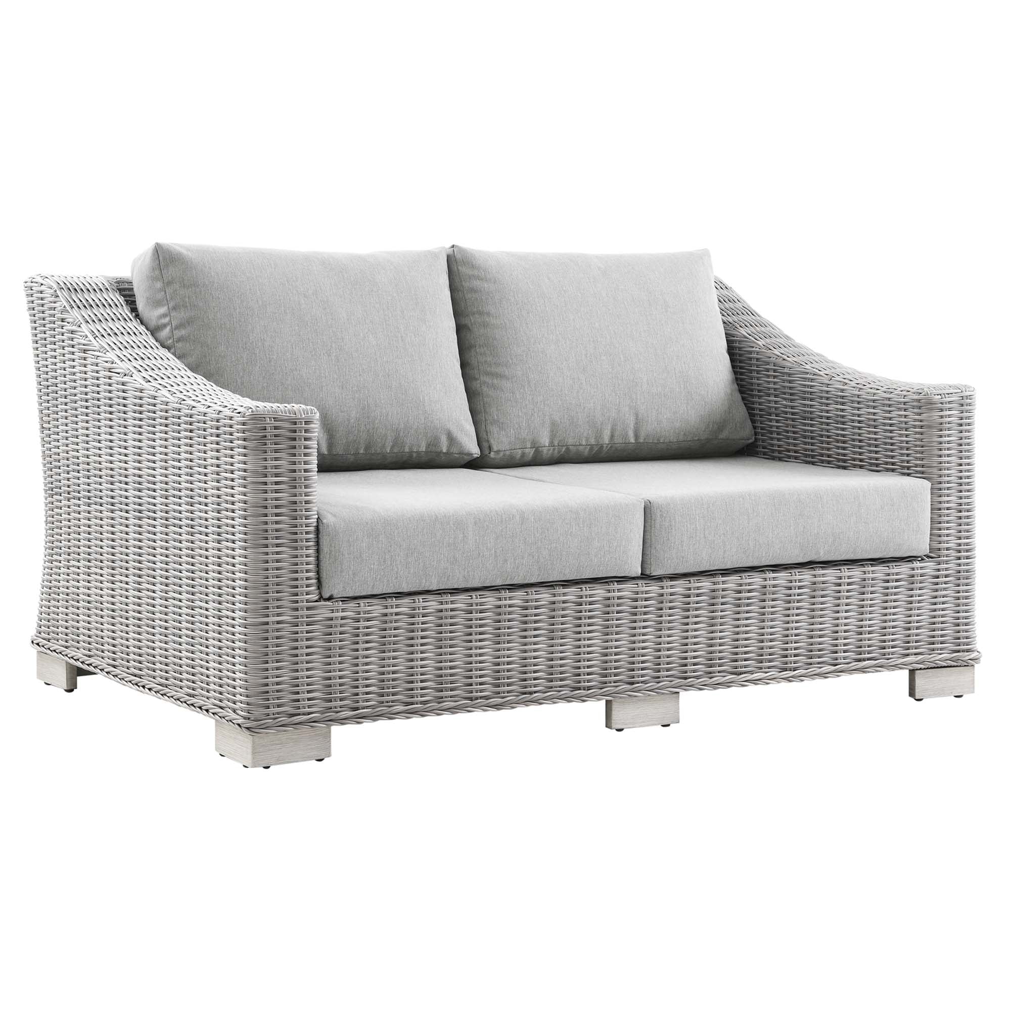 Conway Outdoor Patio Wicker Rattan Loveseat, Light Gray Gray