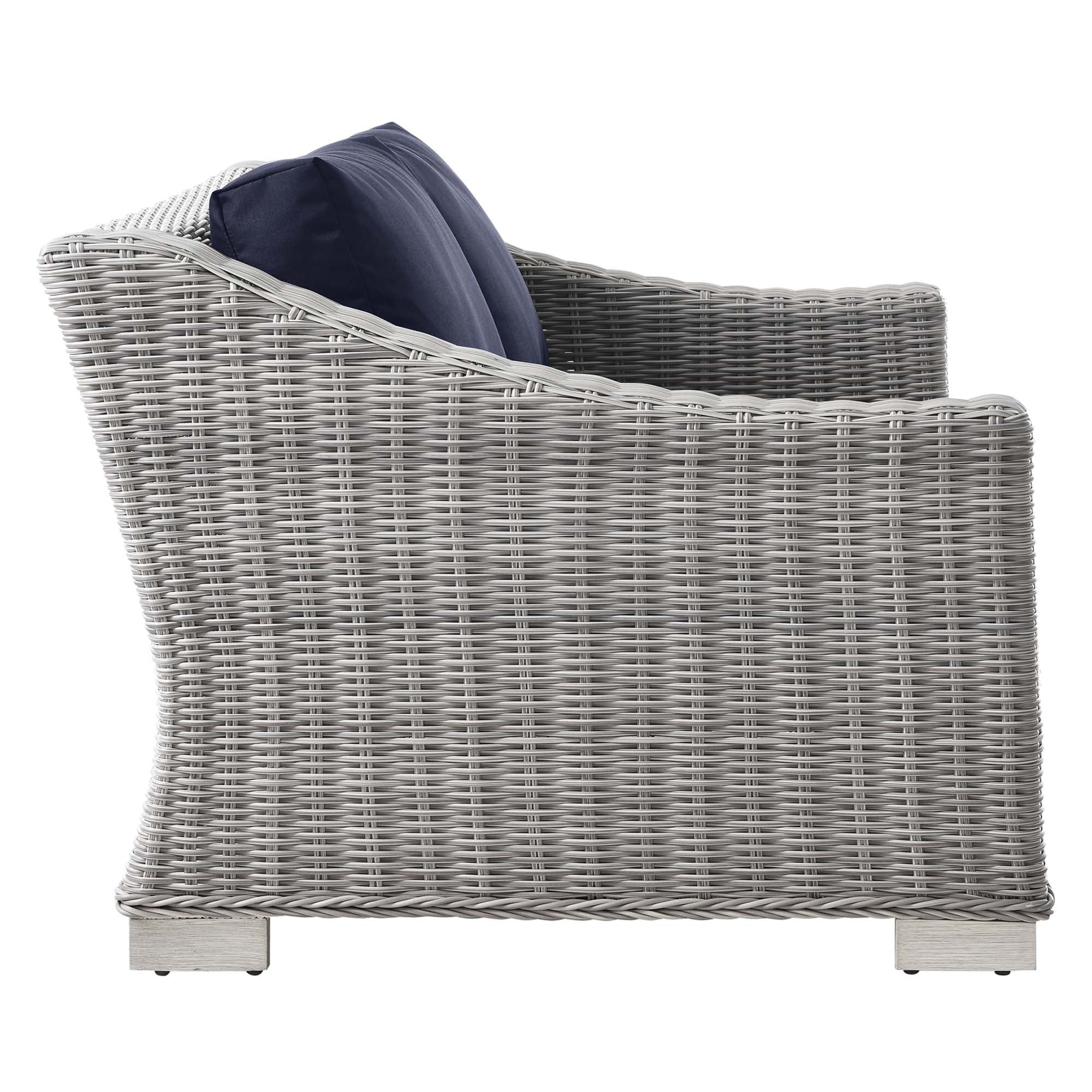 Conway Outdoor Patio Wicker Rattan Loveseat, Light Gray Navy