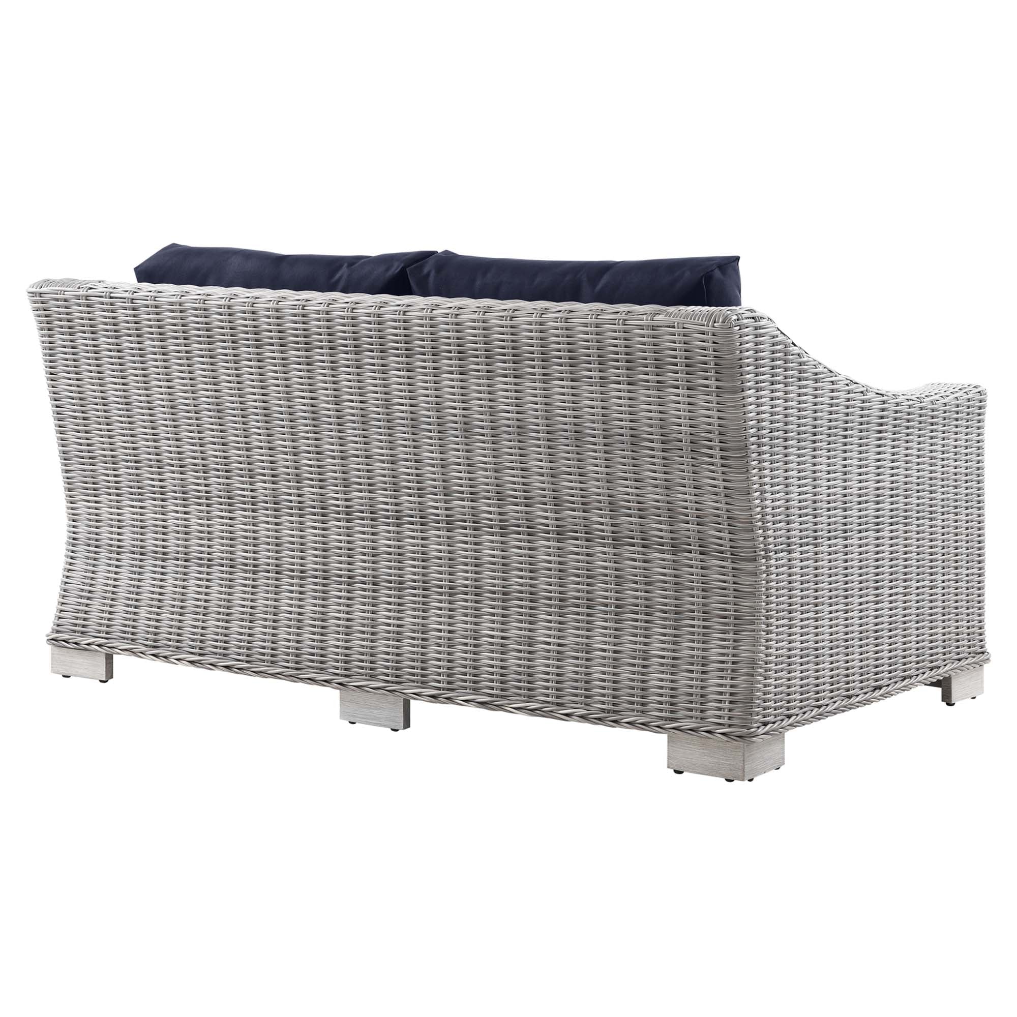 Conway Outdoor Patio Wicker Rattan Loveseat, Light Gray Navy