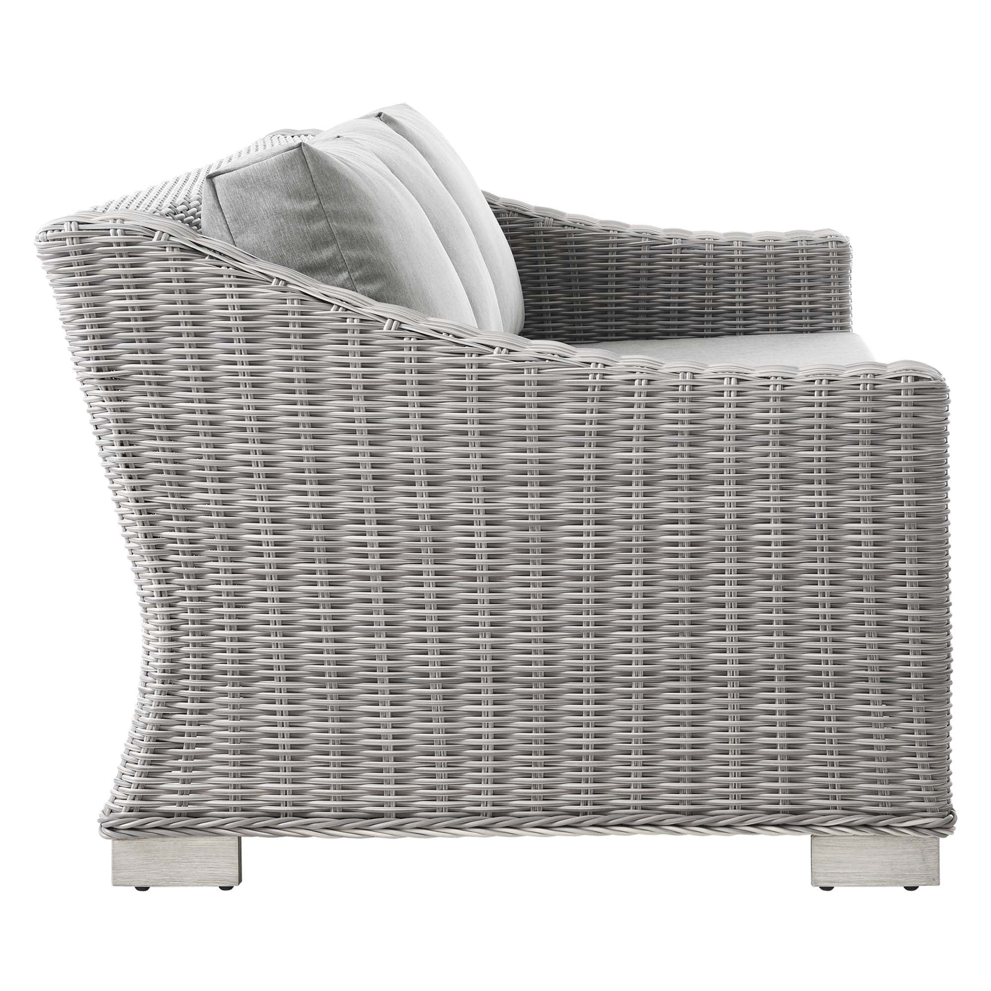 Conway Outdoor Patio Wicker Rattan Sofa, Light Gray Gray