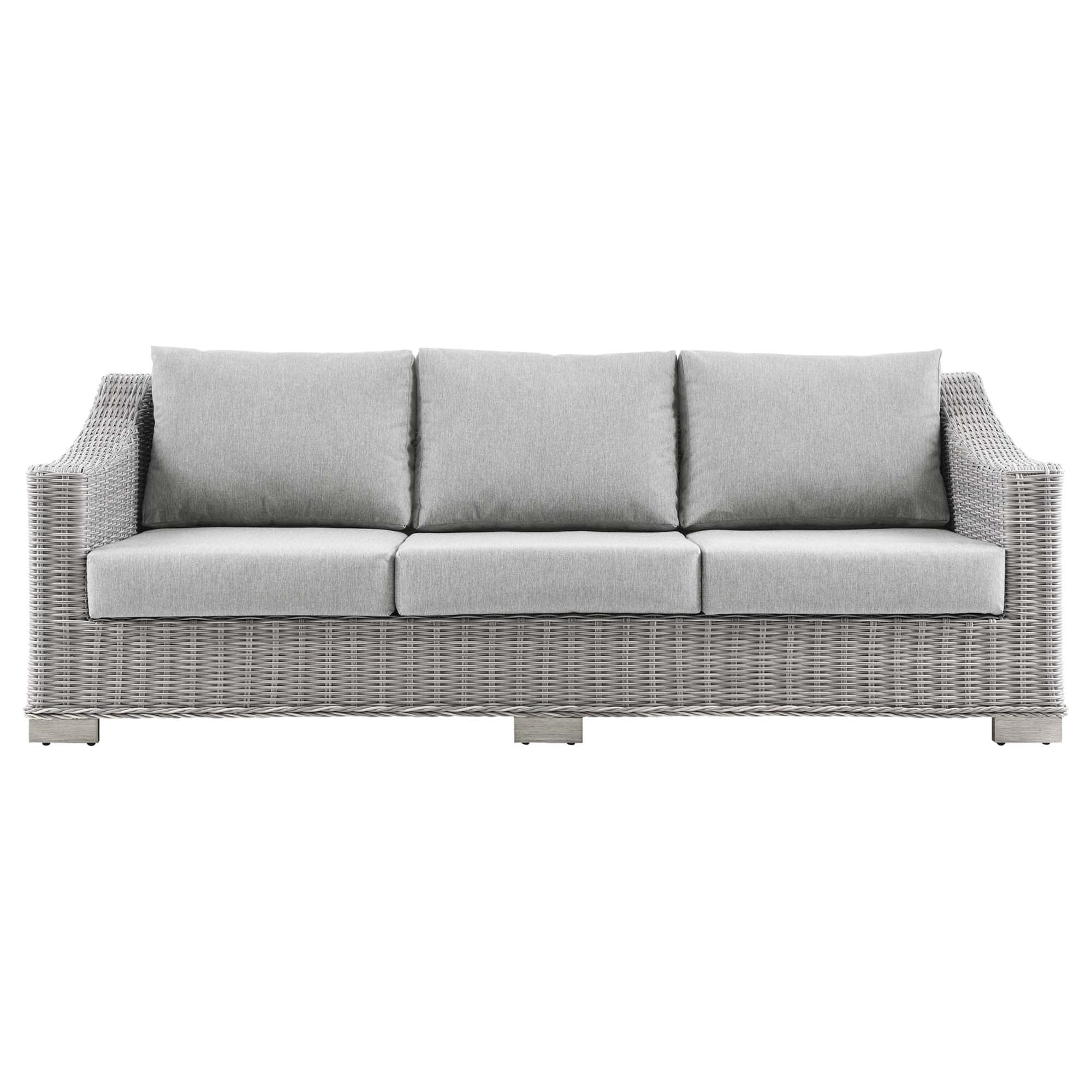 Conway Outdoor Patio Wicker Rattan Sofa, Light Gray Gray
