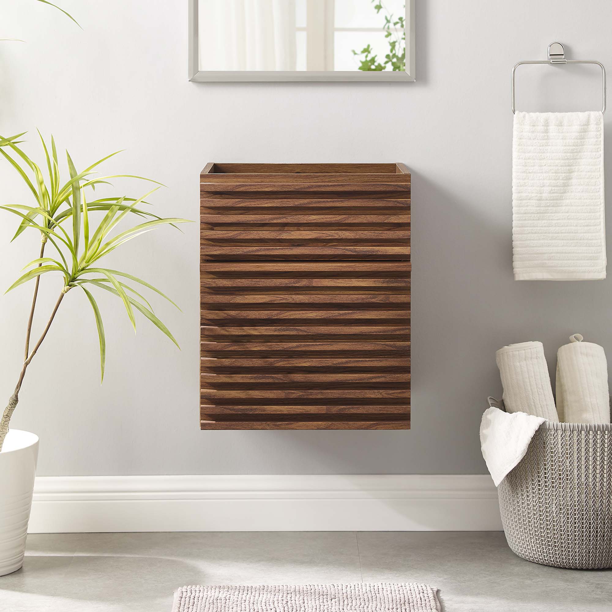 Render 18" Wall-Mount Bathroom Vanity Cabinet (Sink Basin Not Included), Walnut