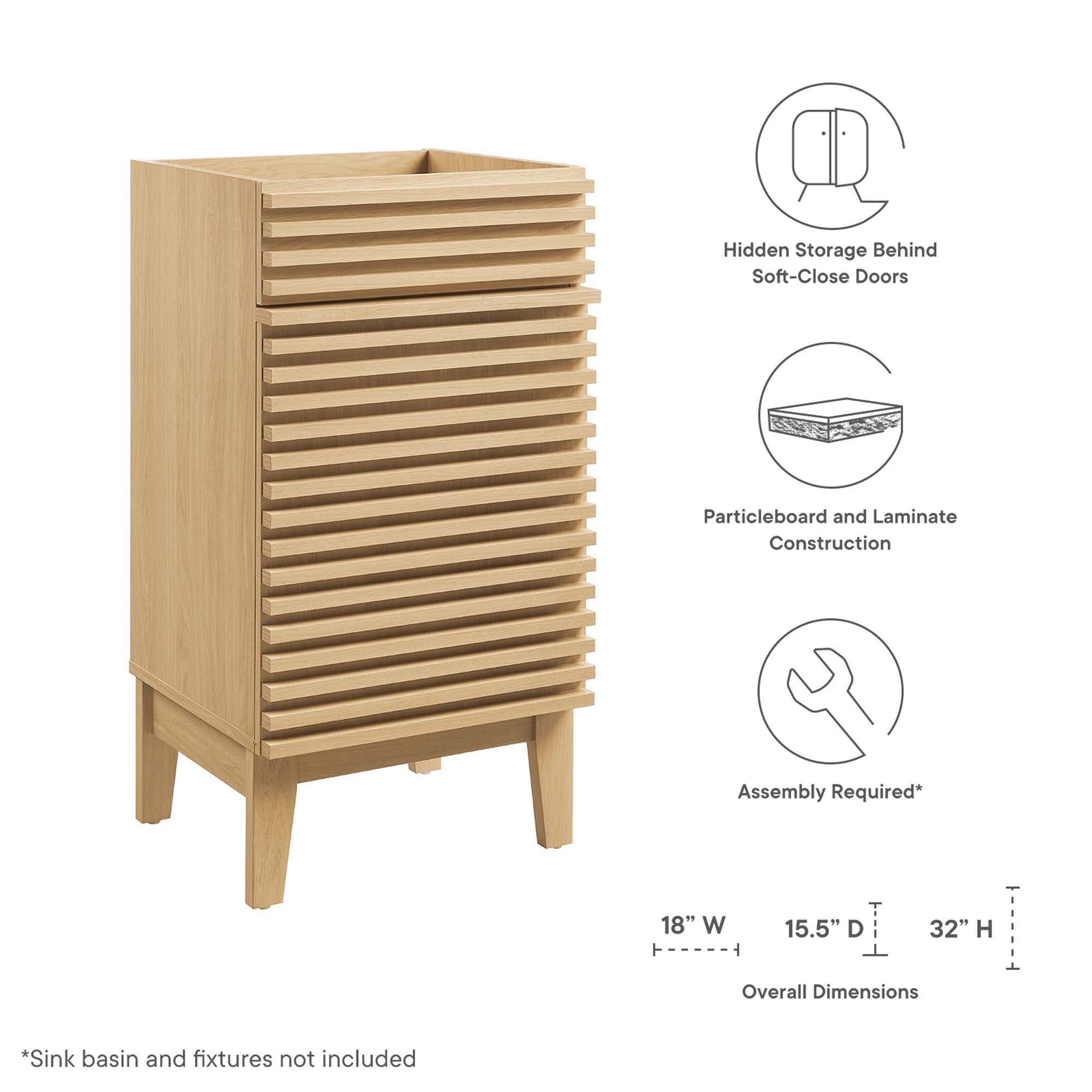 Render 18" Bathroom Vanity Cabinet (Sink Basin Not Included), Oak