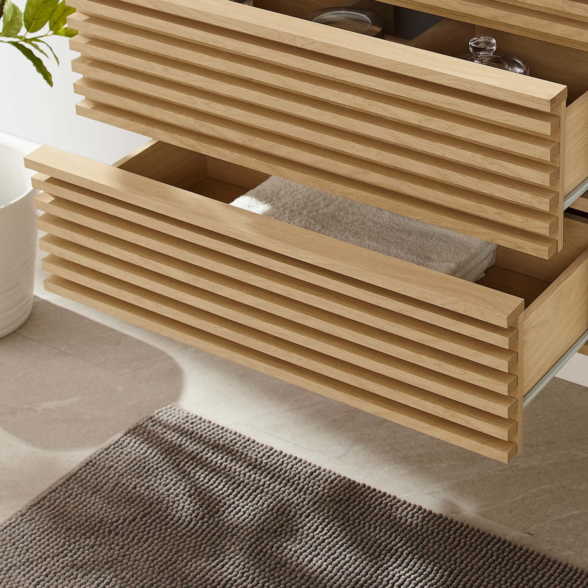 Render 30" Wall-Mount Bathroom Vanity Cabinet (Sink Basin Not Included), Oak
