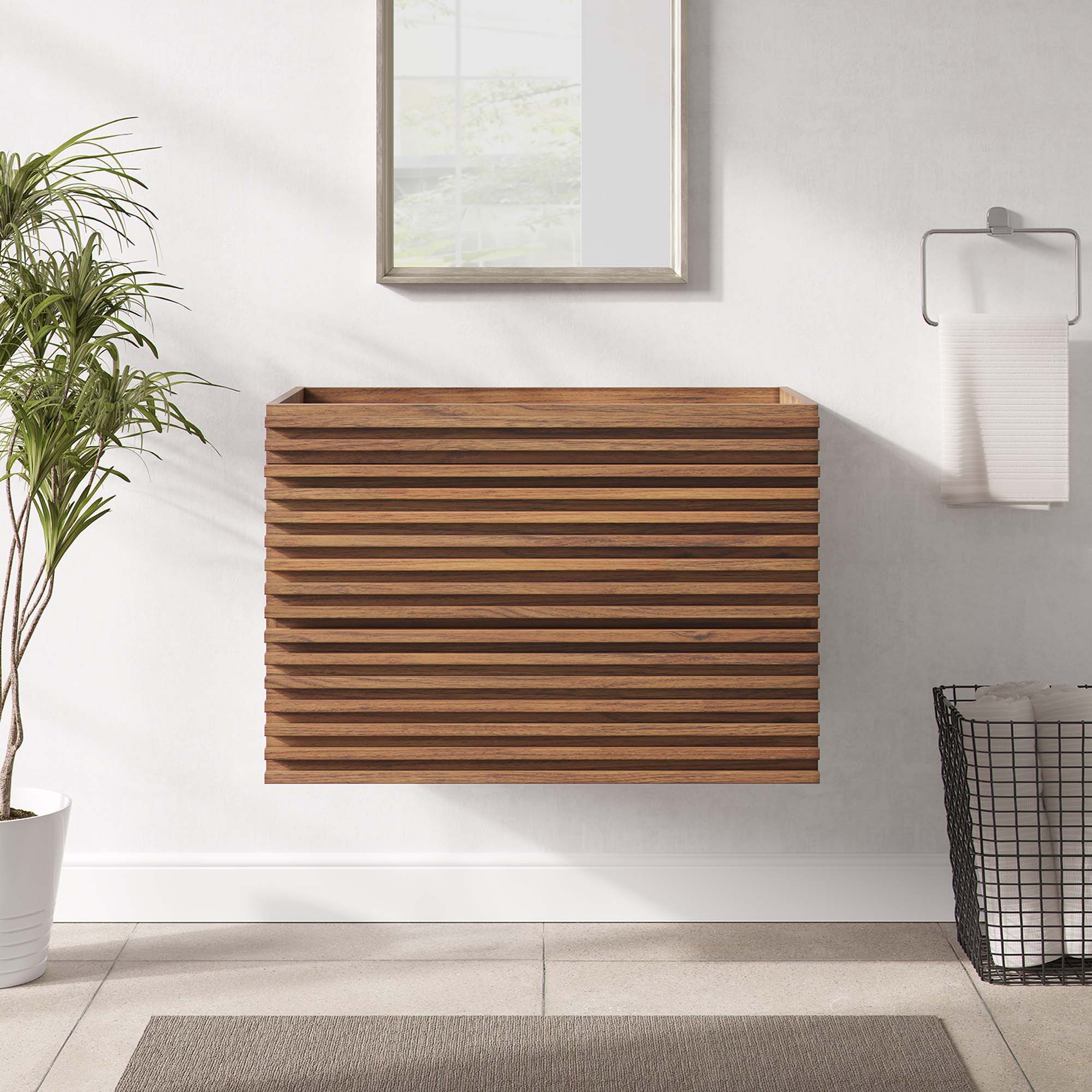 Render 30" Wall-Mount Bathroom Vanity Cabinet (Sink Basin Not Included), Walnut